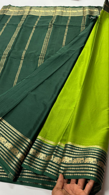 Elephant Border Semi Mysore Crepe Silk Saree