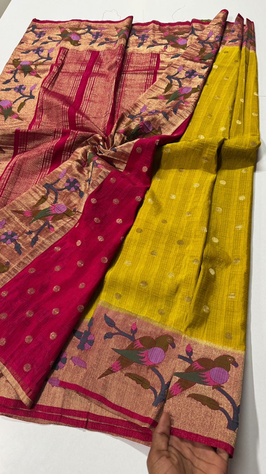 Super premium quality Tussar Georgette- Parrot Motif- VARAHI054