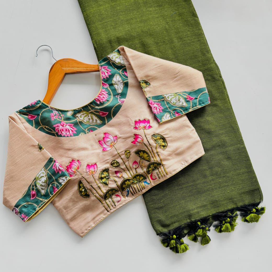 Cotton Saree with Ready Khadi Cotton Blouse