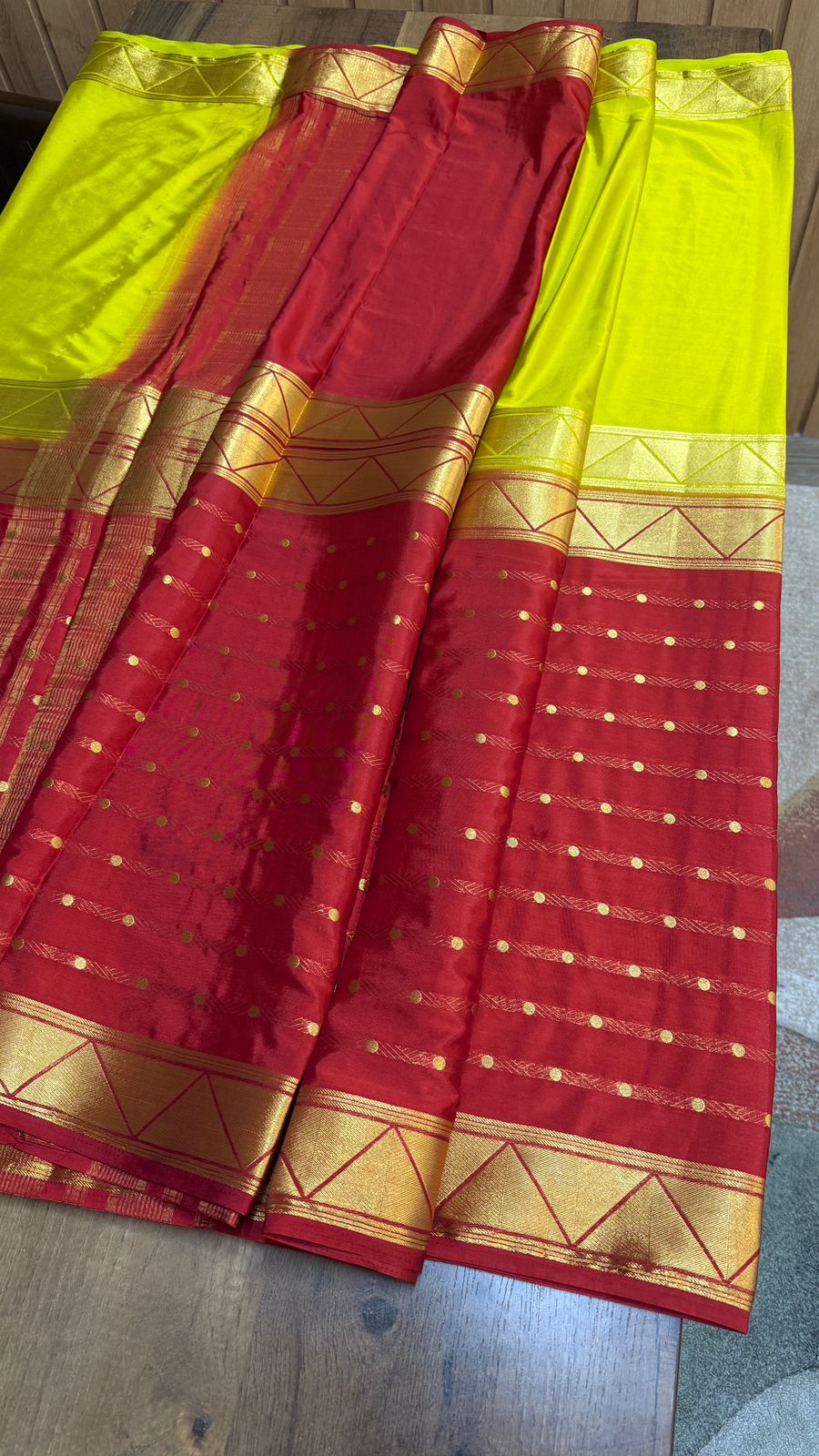Semi Mysore Silk Saree – Half n Half Pattern