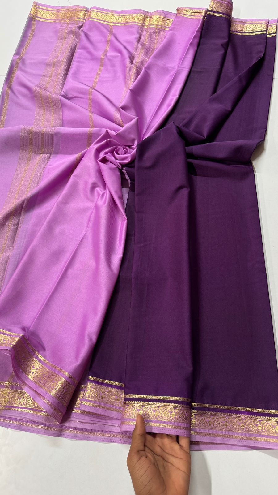 1.5 inch gold zari semi Mysore crepe contrast- VARAHI053