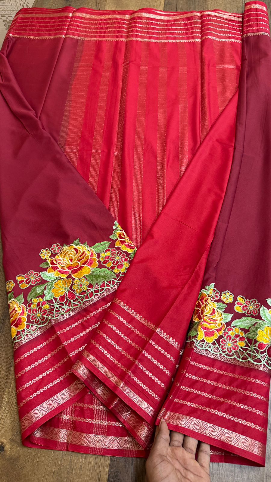 Semi Mysore Crepe Silk Saree with Cut Work