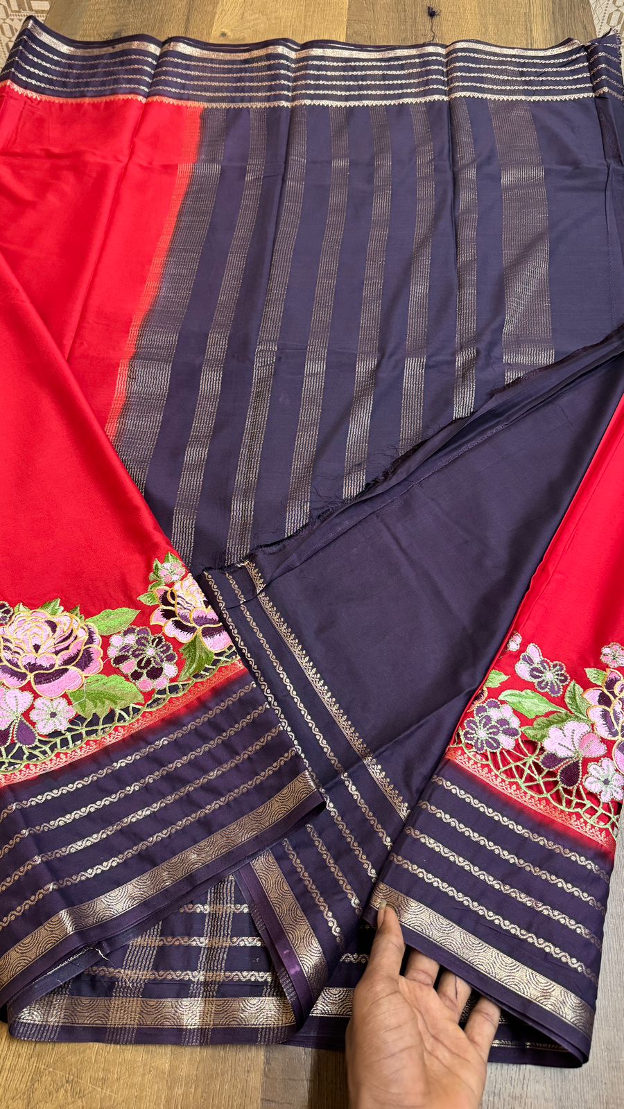 Semi Mysore Crepe Silk Saree with Cut Work