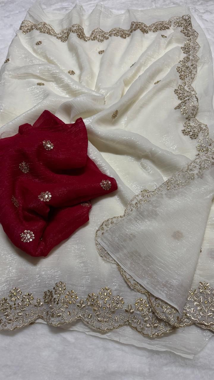 Party Wear Tissue Saree (Contrast Style)