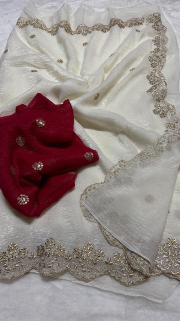 Party Wear Tissue Saree (Contrast Style)