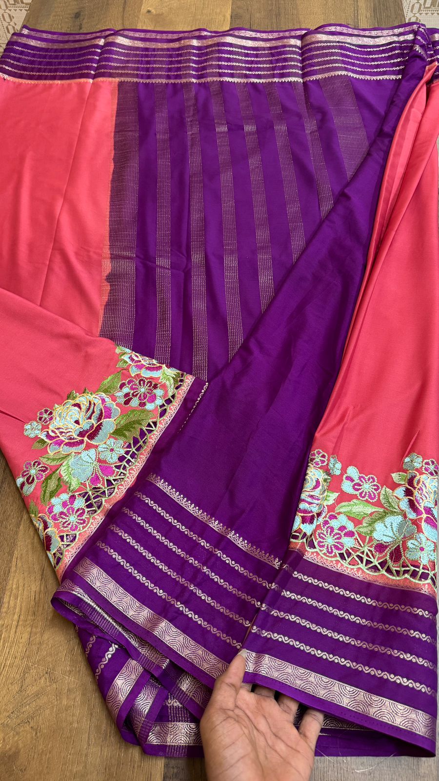 Semi Mysore Crepe Silk Saree with Cut Work