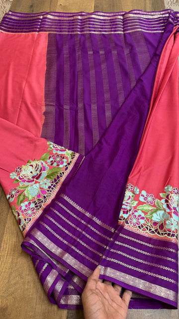 Semi Mysore Crepe Silk Saree with Cut Work