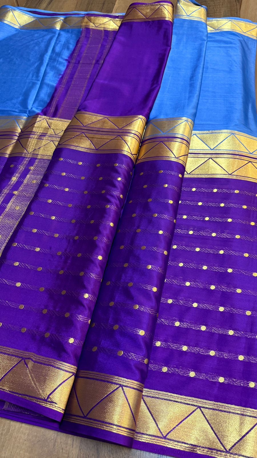 Semi Mysore Silk Saree – Half n Half Pattern