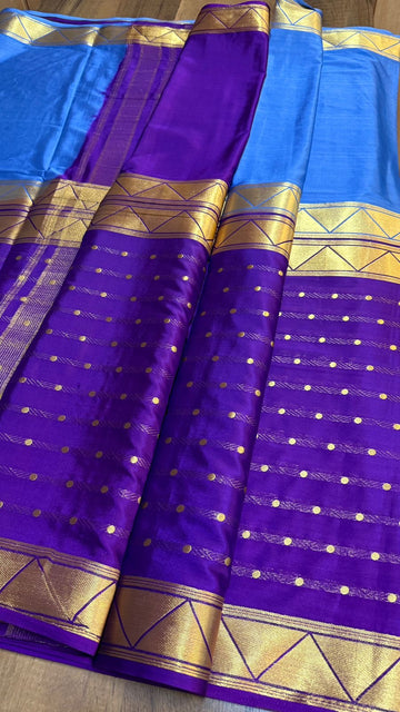 Semi Mysore Silk Saree – Half n Half Pattern