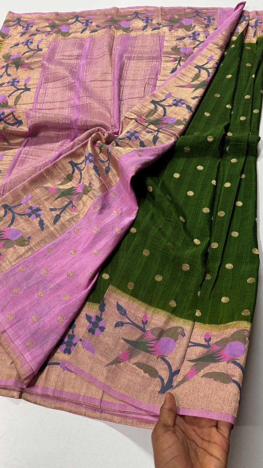 Super premium quality Tussar Georgette- Parrot Motif- VARAHI054