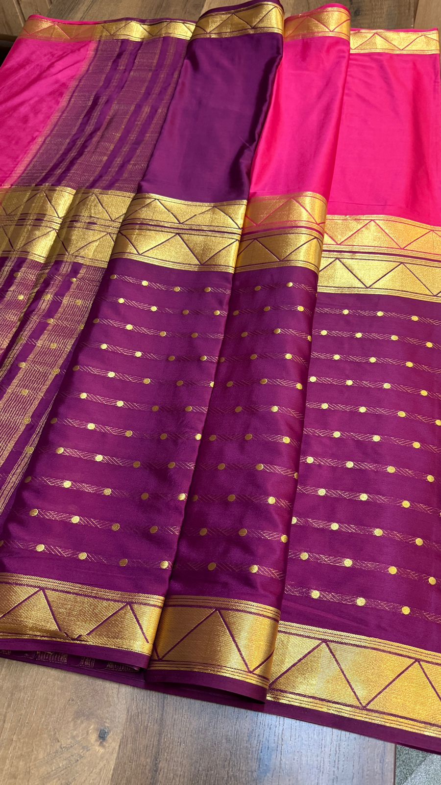 Semi Mysore Silk Saree – Half n Half Pattern