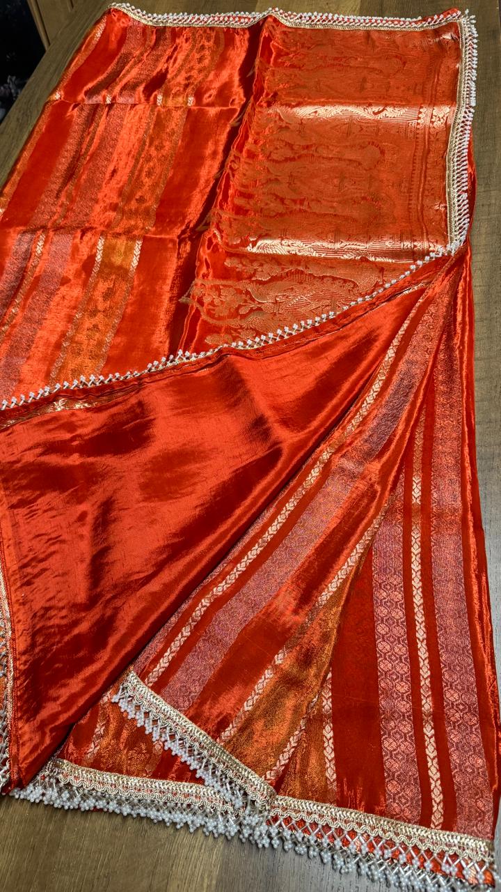 Pure viscose saree with vertical gold zari stripes