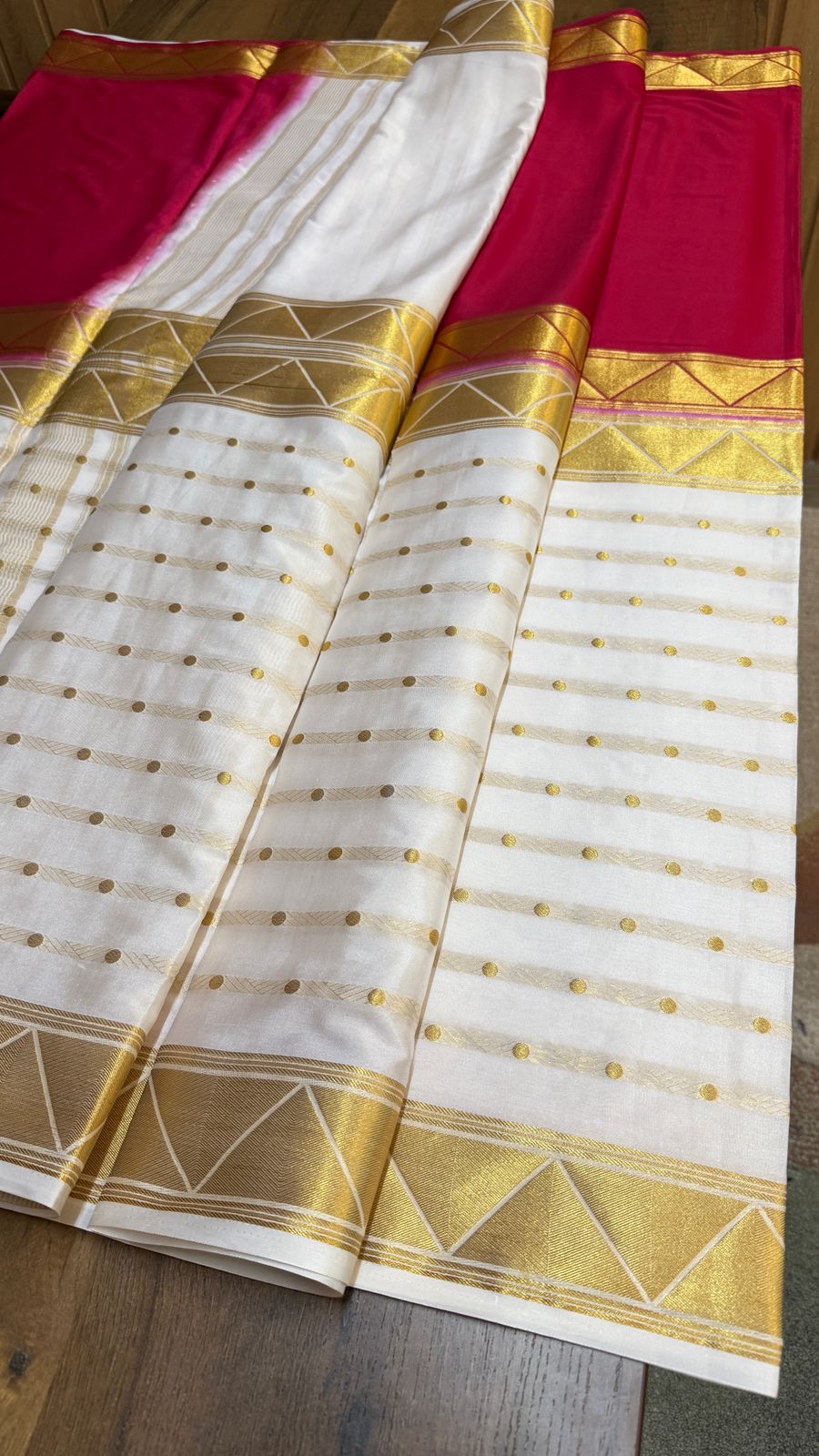 Semi Mysore Silk Saree – Half n Half Pattern