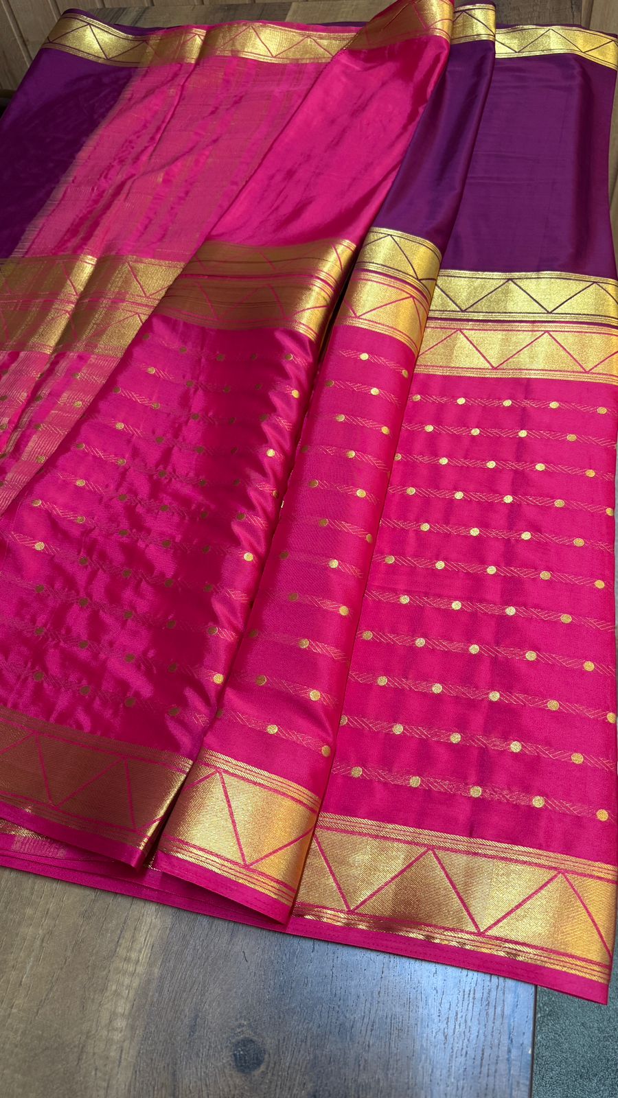 Semi Mysore Silk Saree – Half n Half Pattern
