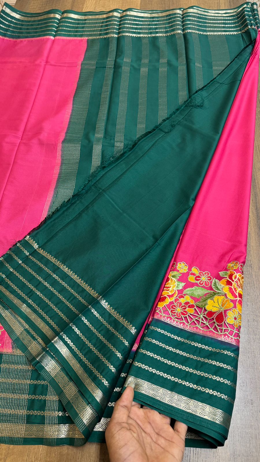 Semi Mysore Crepe Silk Saree with Cut Work