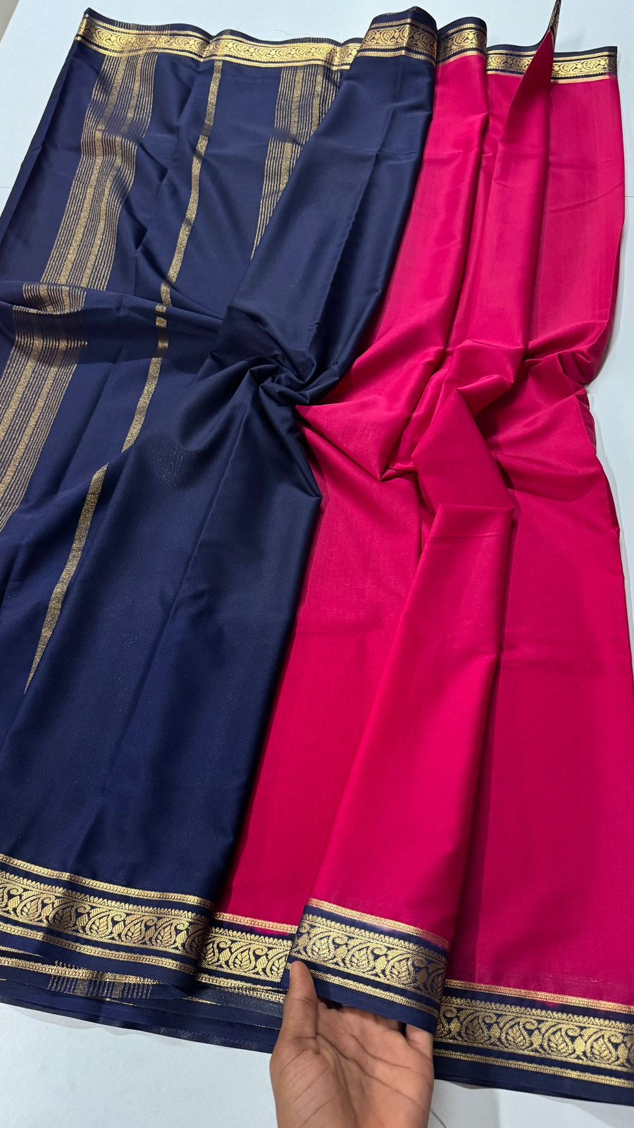 1.5 inch gold zari semi Mysore crepe contrast- VARAHI053