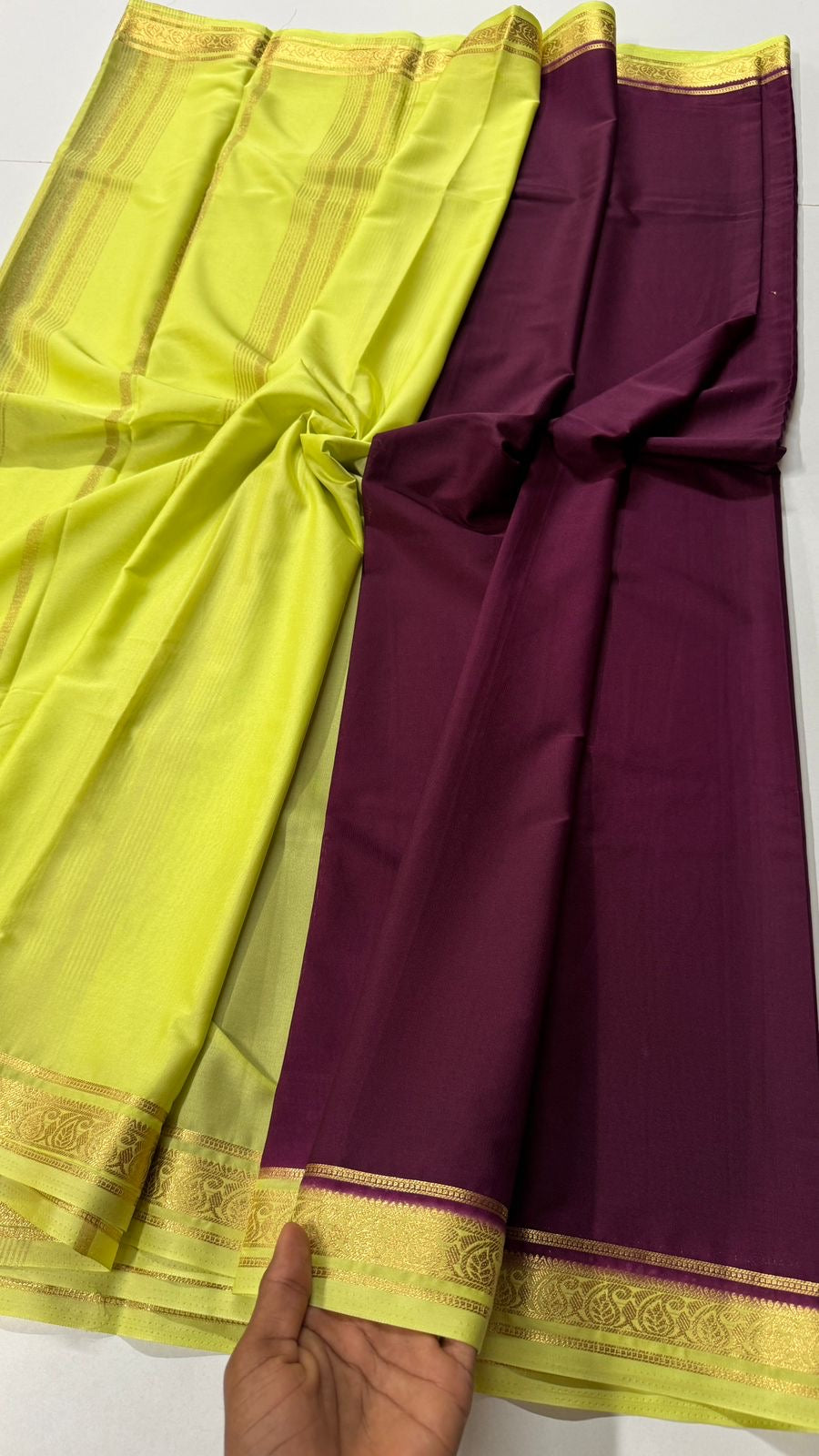 1.5 inch gold zari semi Mysore crepe contrast- VARAHI053