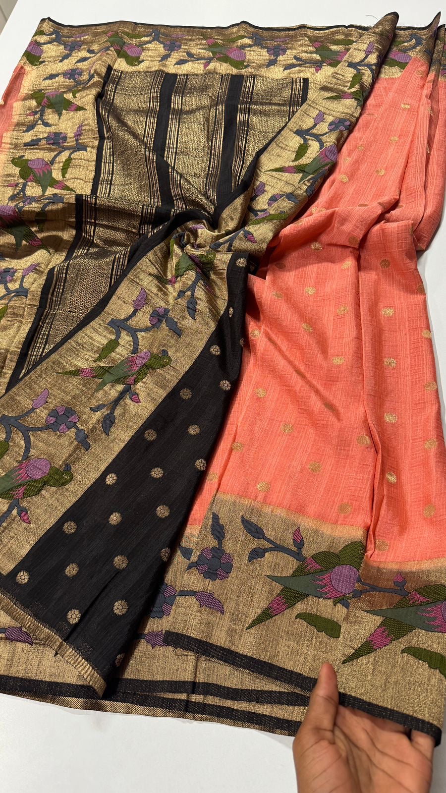 Super premium quality Tussar Georgette- Parrot Motif- VARAHI054