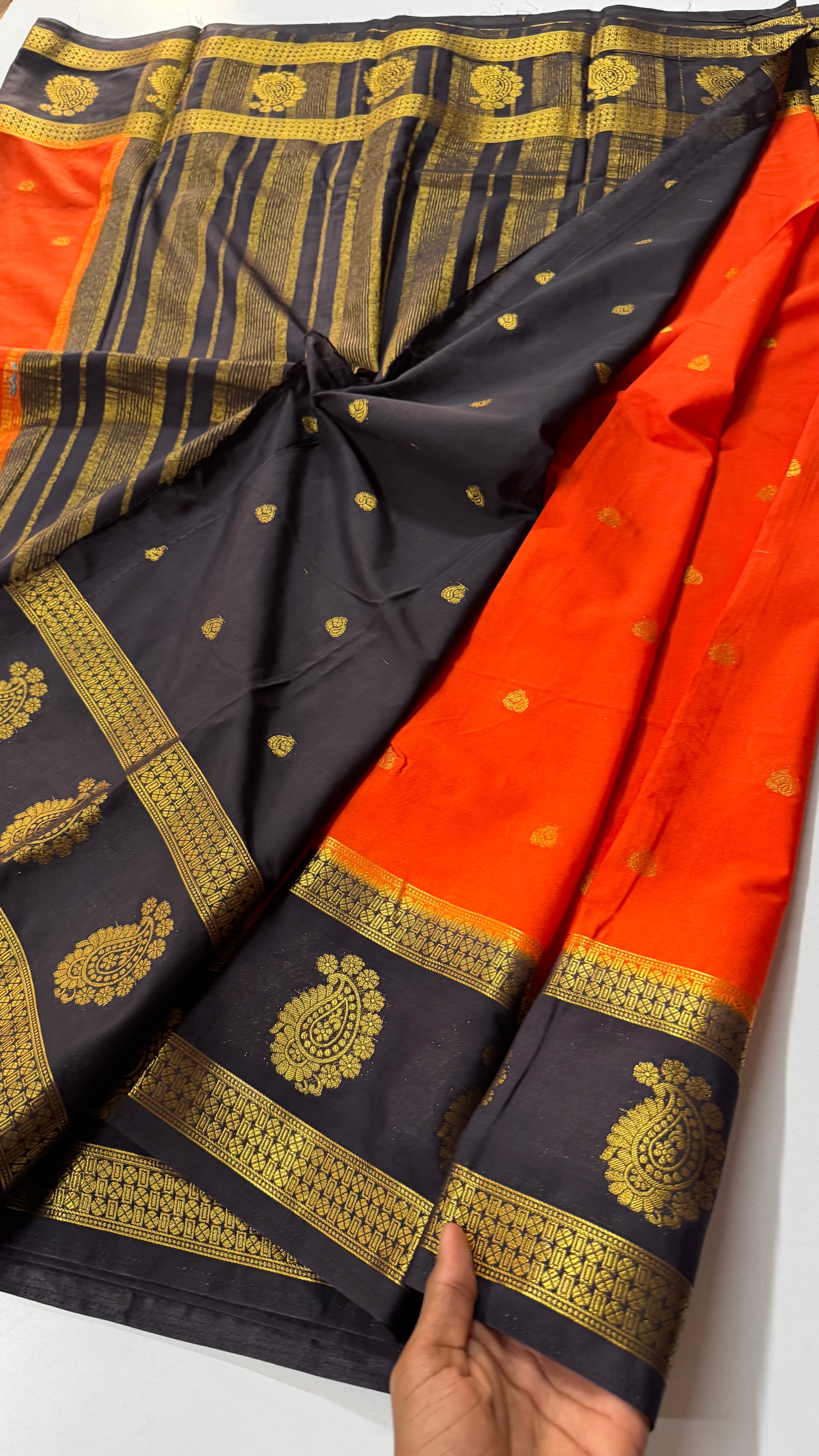 Semi Mysore Crepe Silk Saree Mango Border-VARAHI065