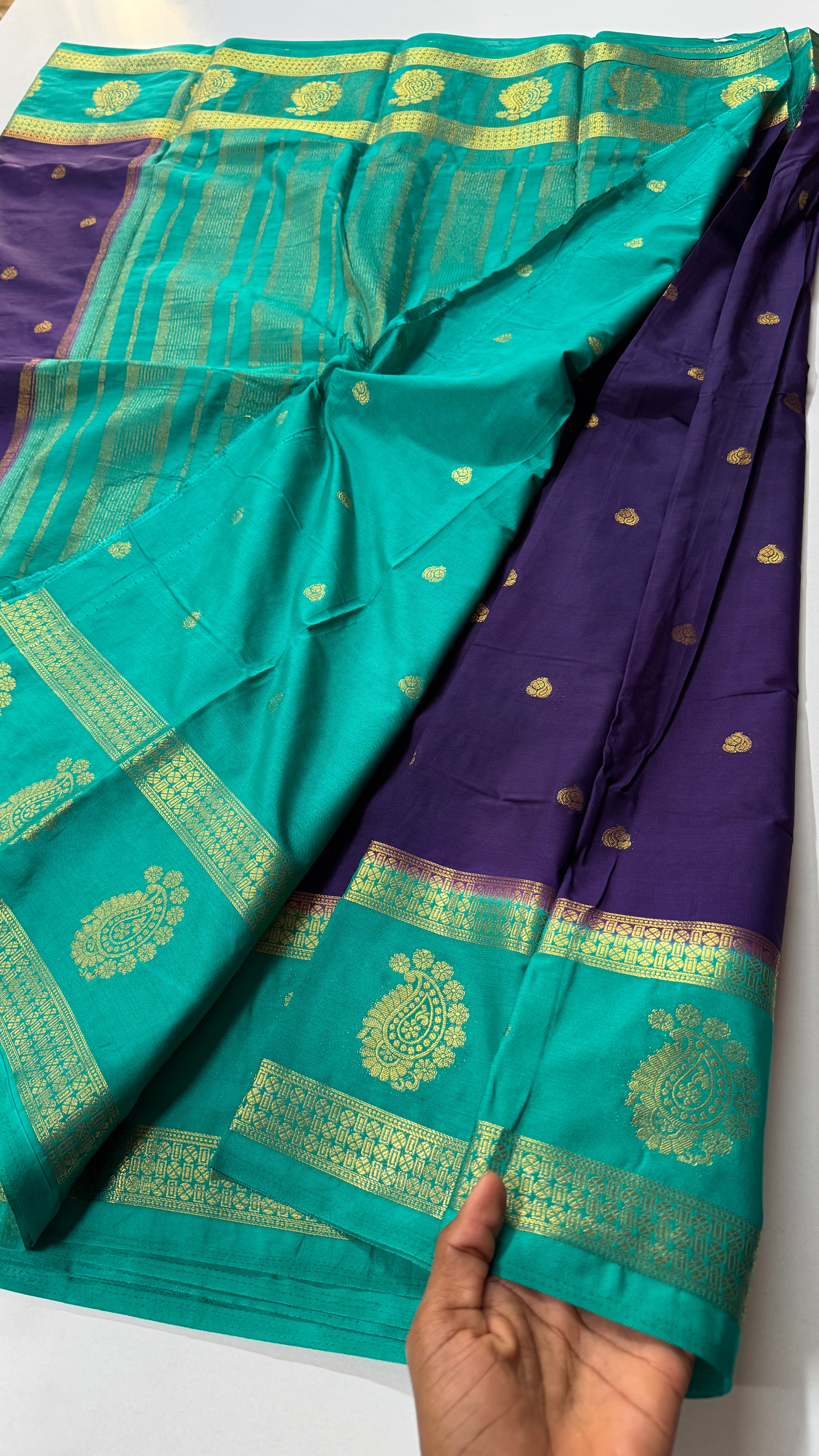 Semi Mysore Crepe Silk Saree Mango Border-VARAHI065