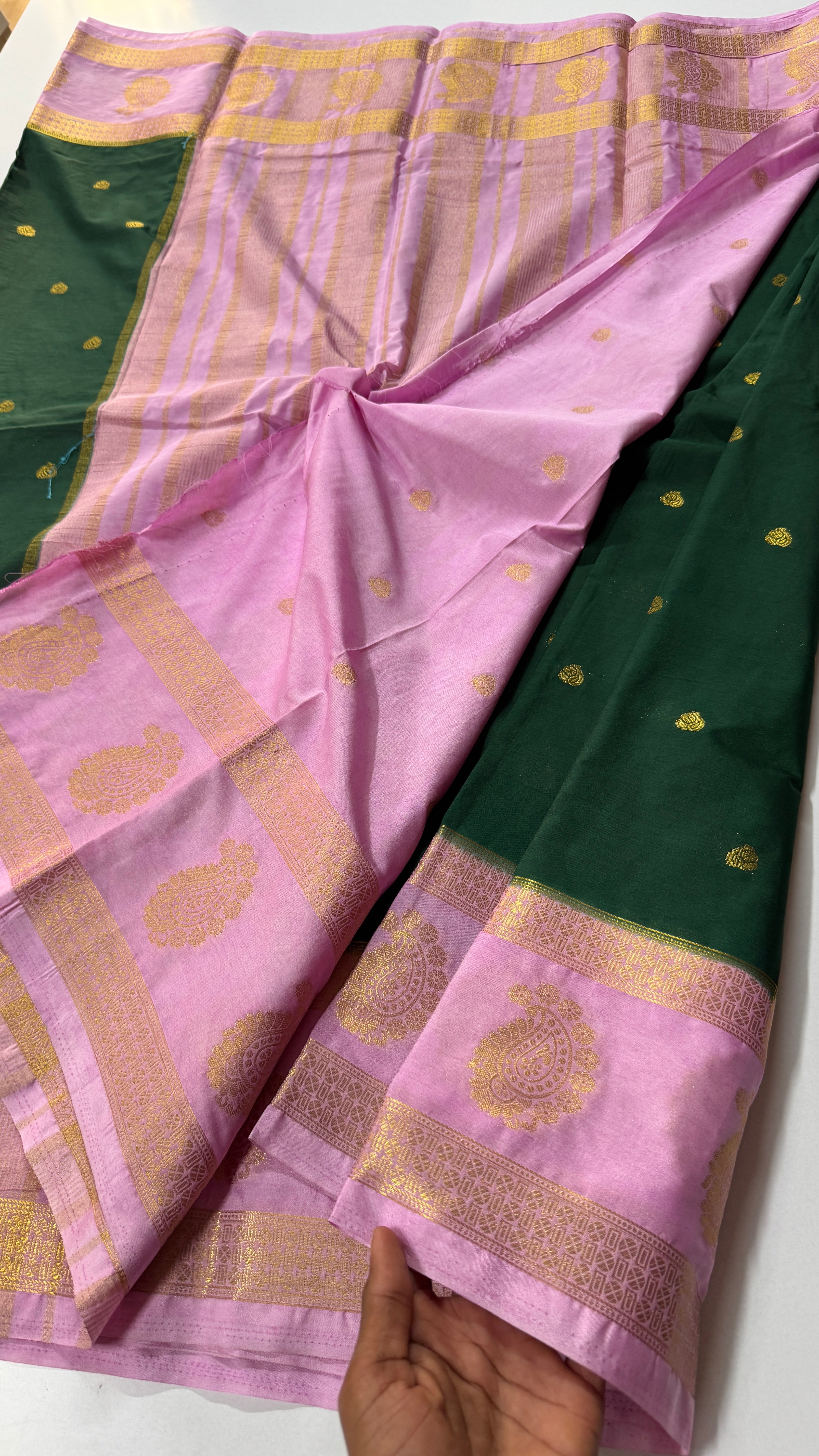 Semi Mysore Crepe Silk Saree Mango Border-VARAHI065