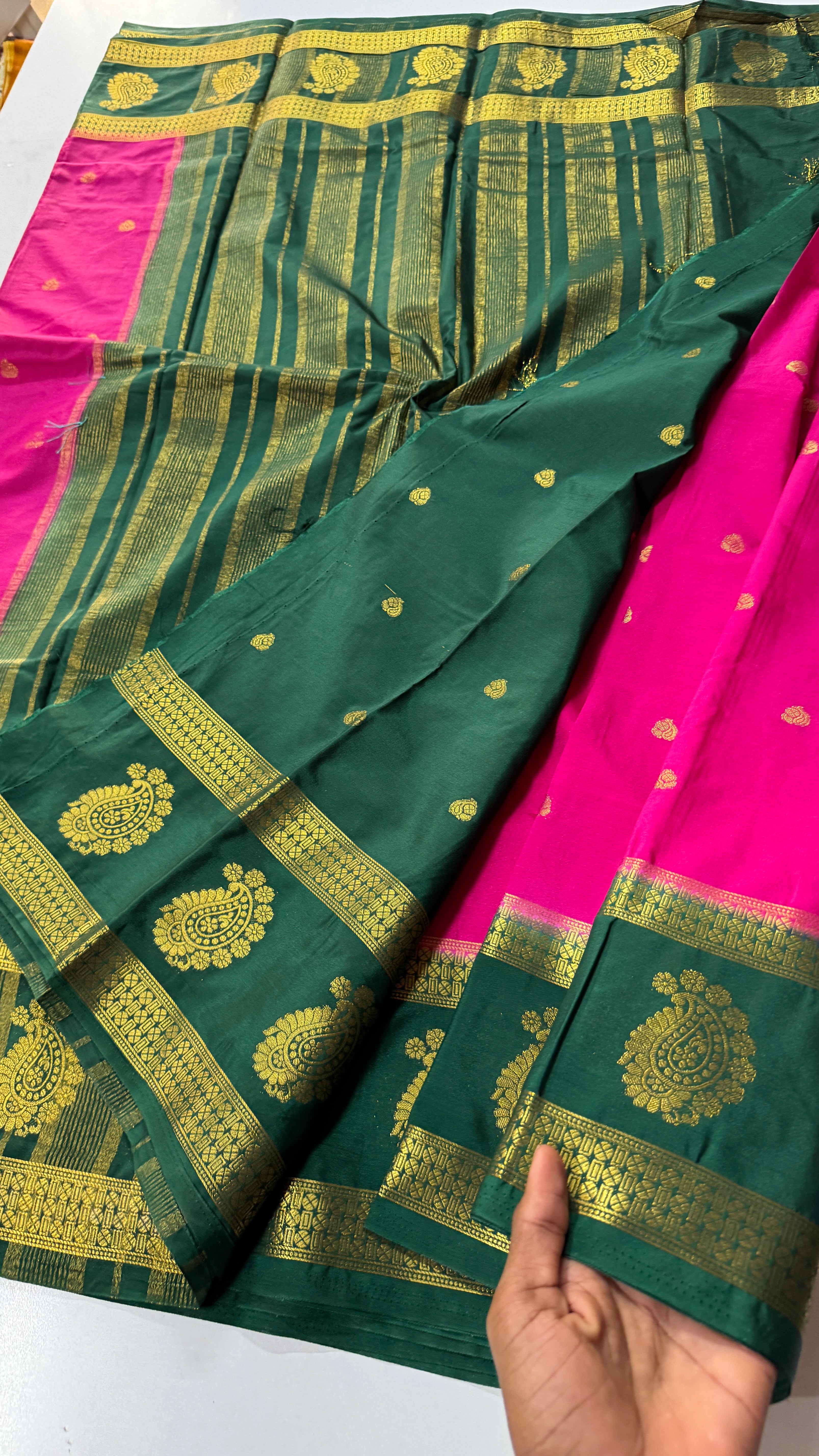 Semi Mysore Crepe Silk Saree Mango Border-VARAHI065
