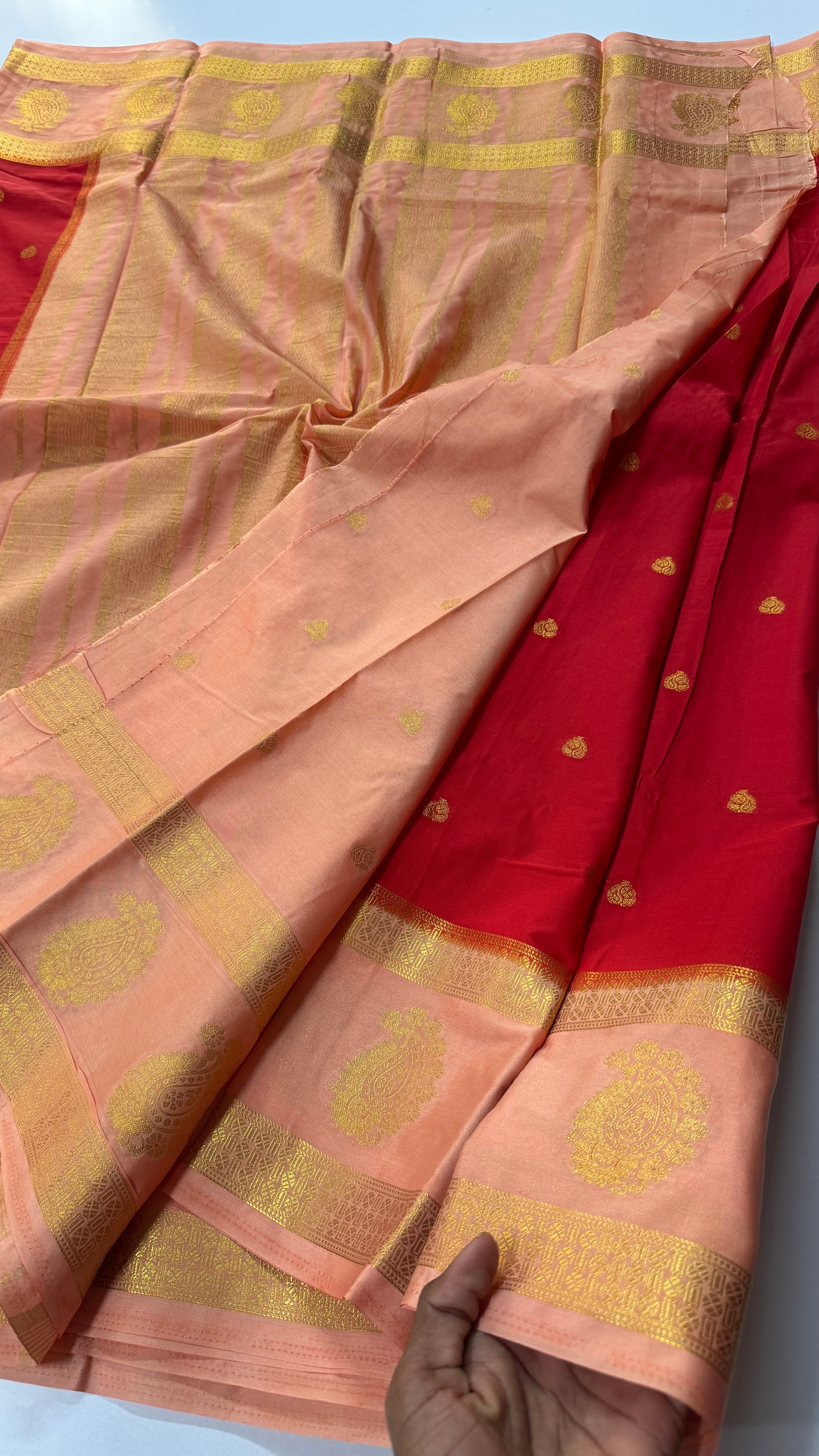 Semi Mysore Crepe Silk Saree Mango Border-VARAHI065
