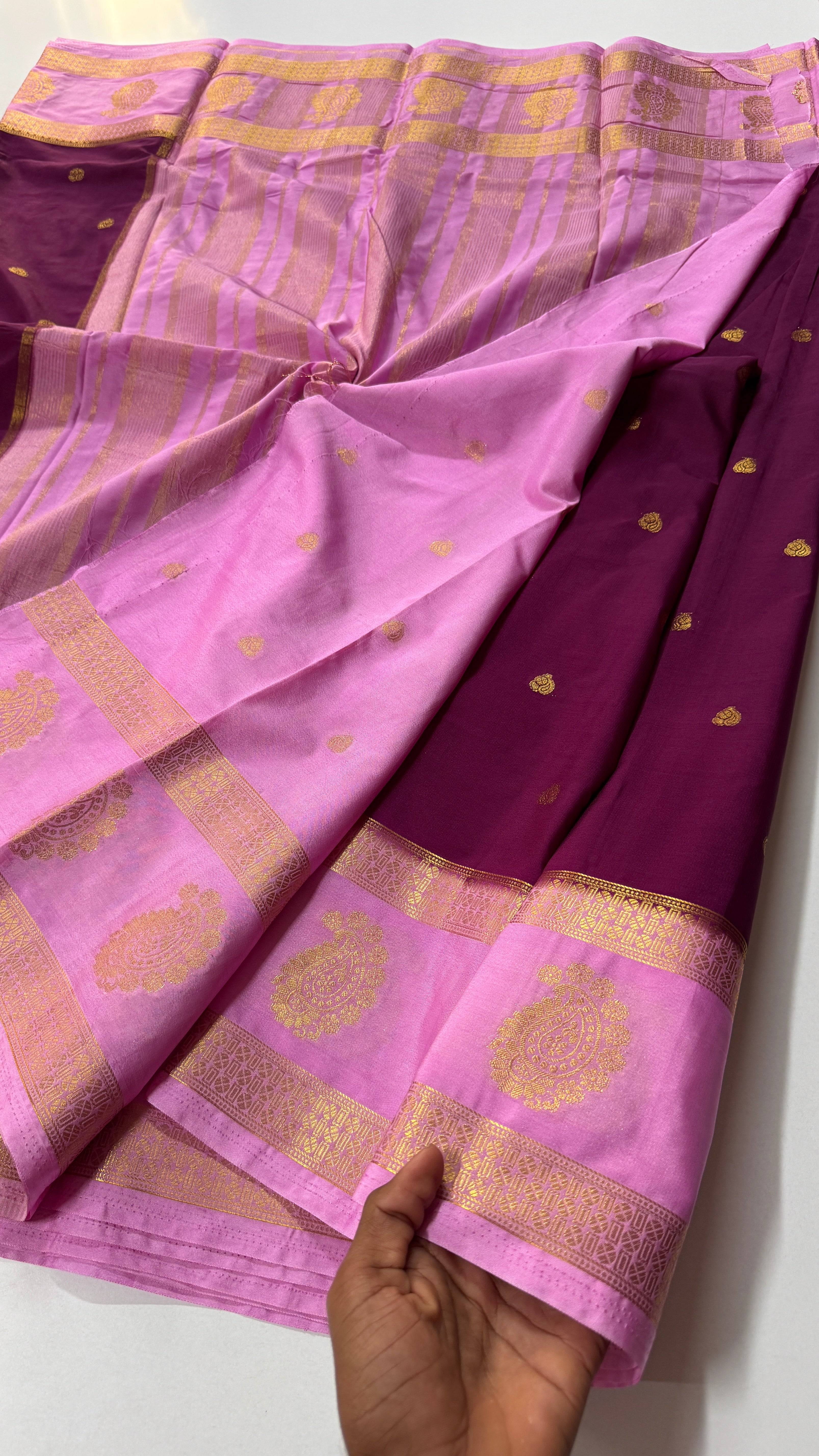 Semi Mysore Crepe Silk Saree Mango Border-VARAHI065