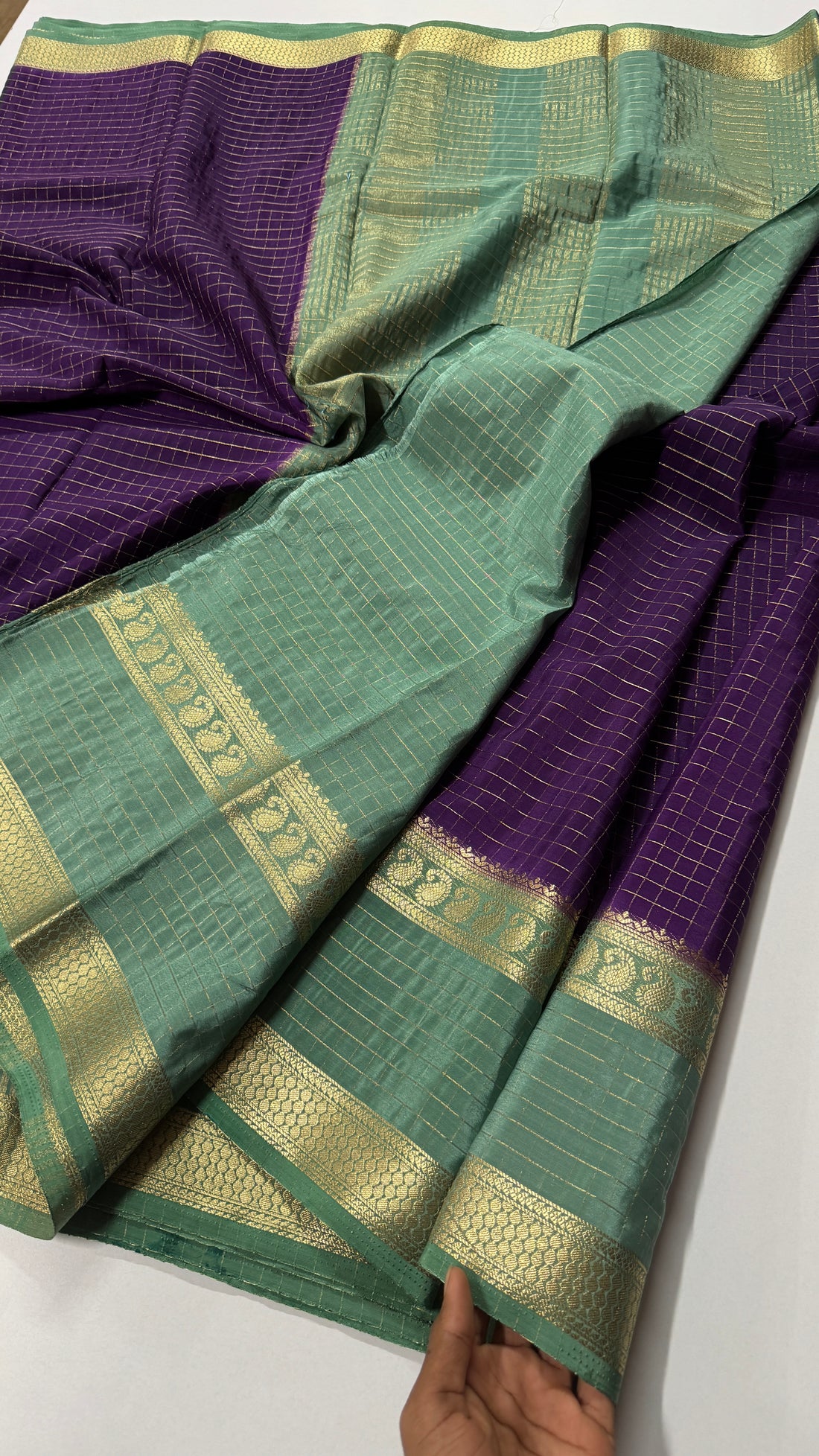 Semi Mysore Crepe Silk in elegant minute chex-VARAHI090