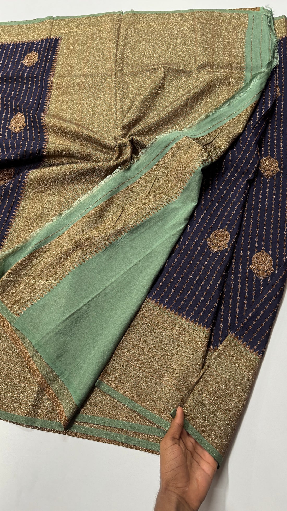 Khadi Georgette Jumka Butta Saree with Vertical Stripes - VARAHI114