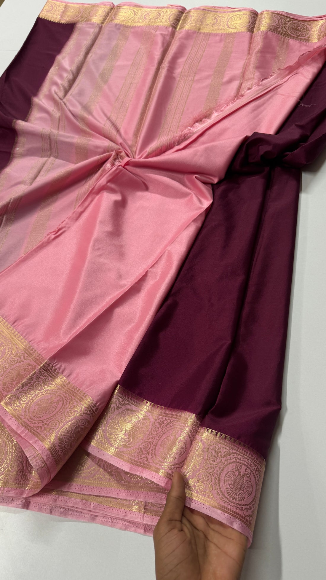 Semi Mysore Crepe Silk Saree with Gandaberunda Border-VARAHI115