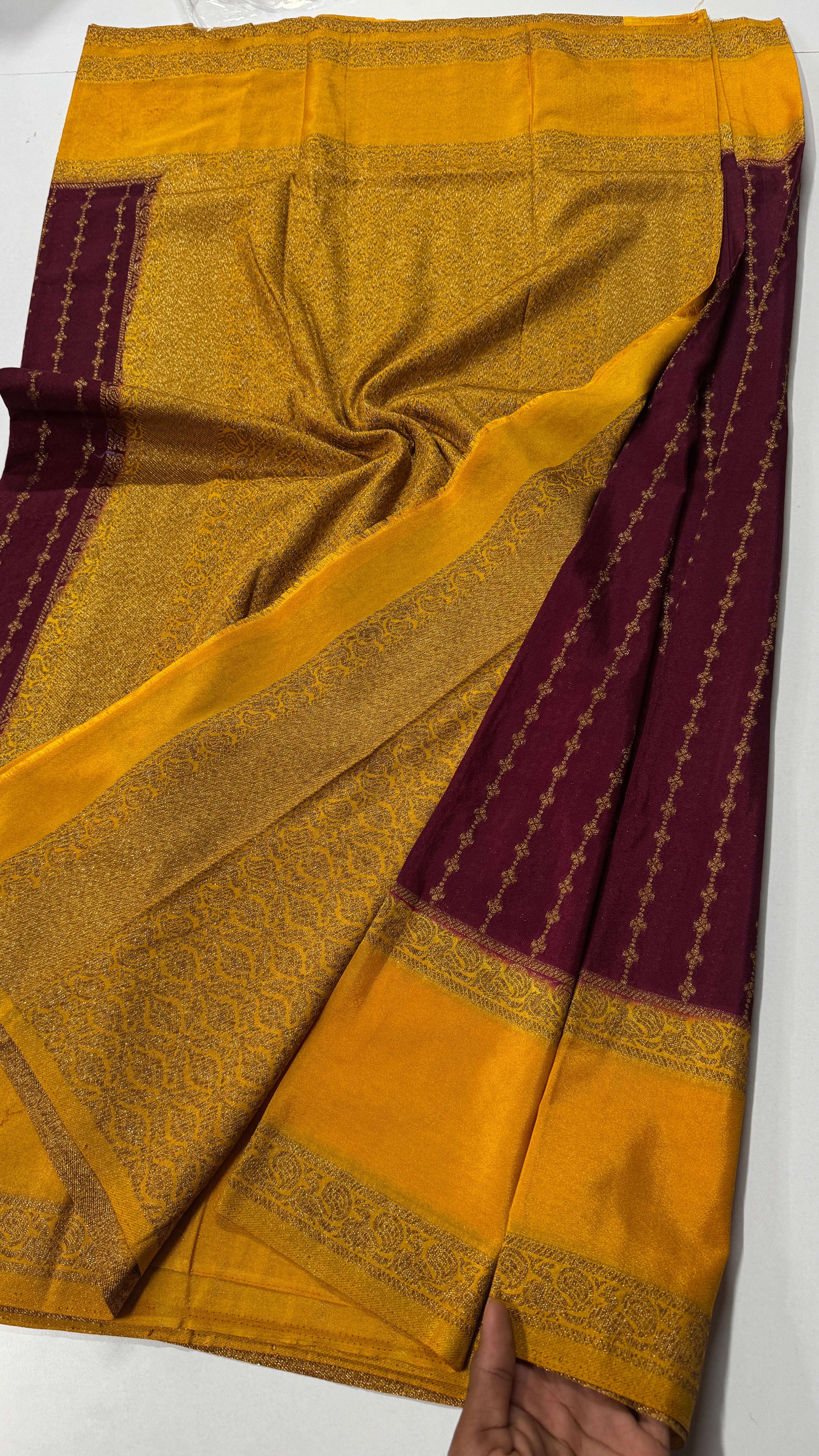 Khadi Georgette in antique zari with  peacock bentex border-VARAHI093