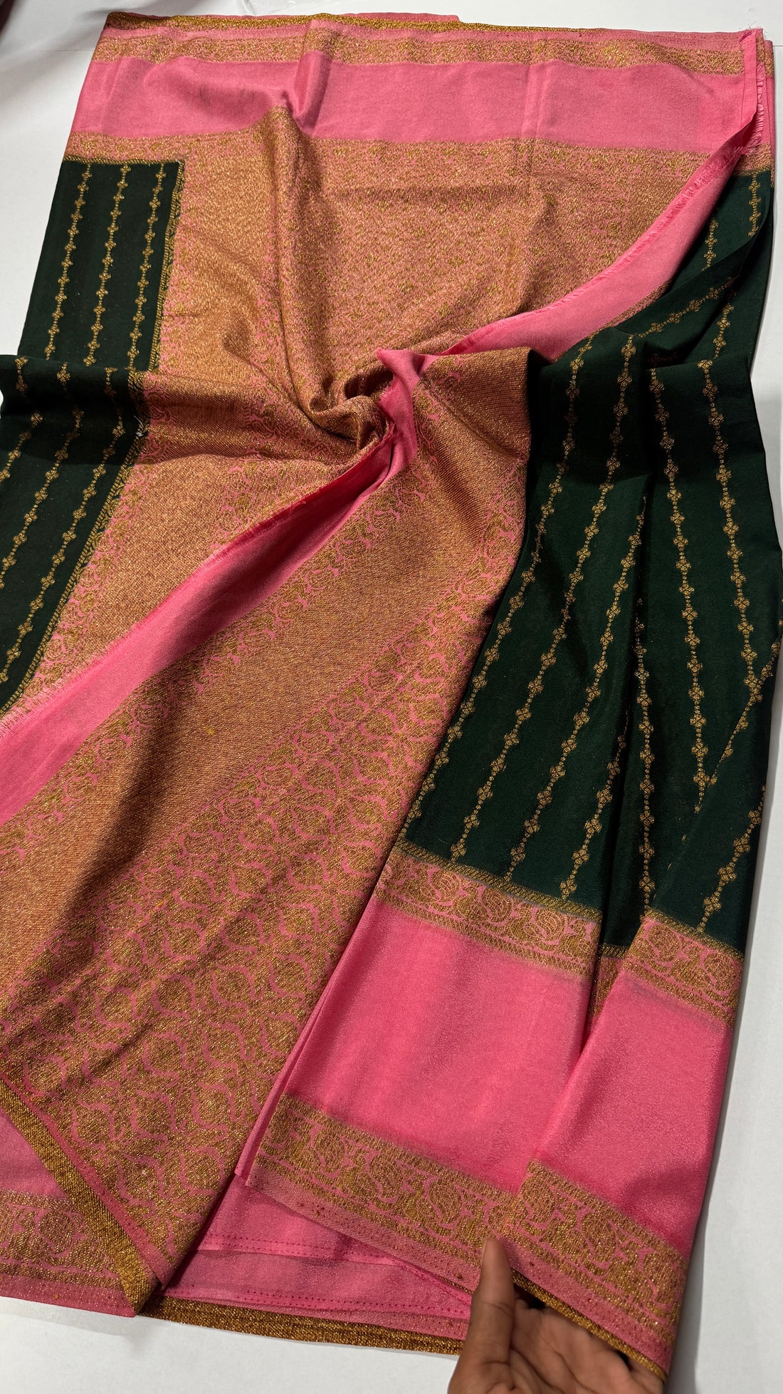 Khadi Georgette in antique zari with  peacock bentex border-VARAHI093