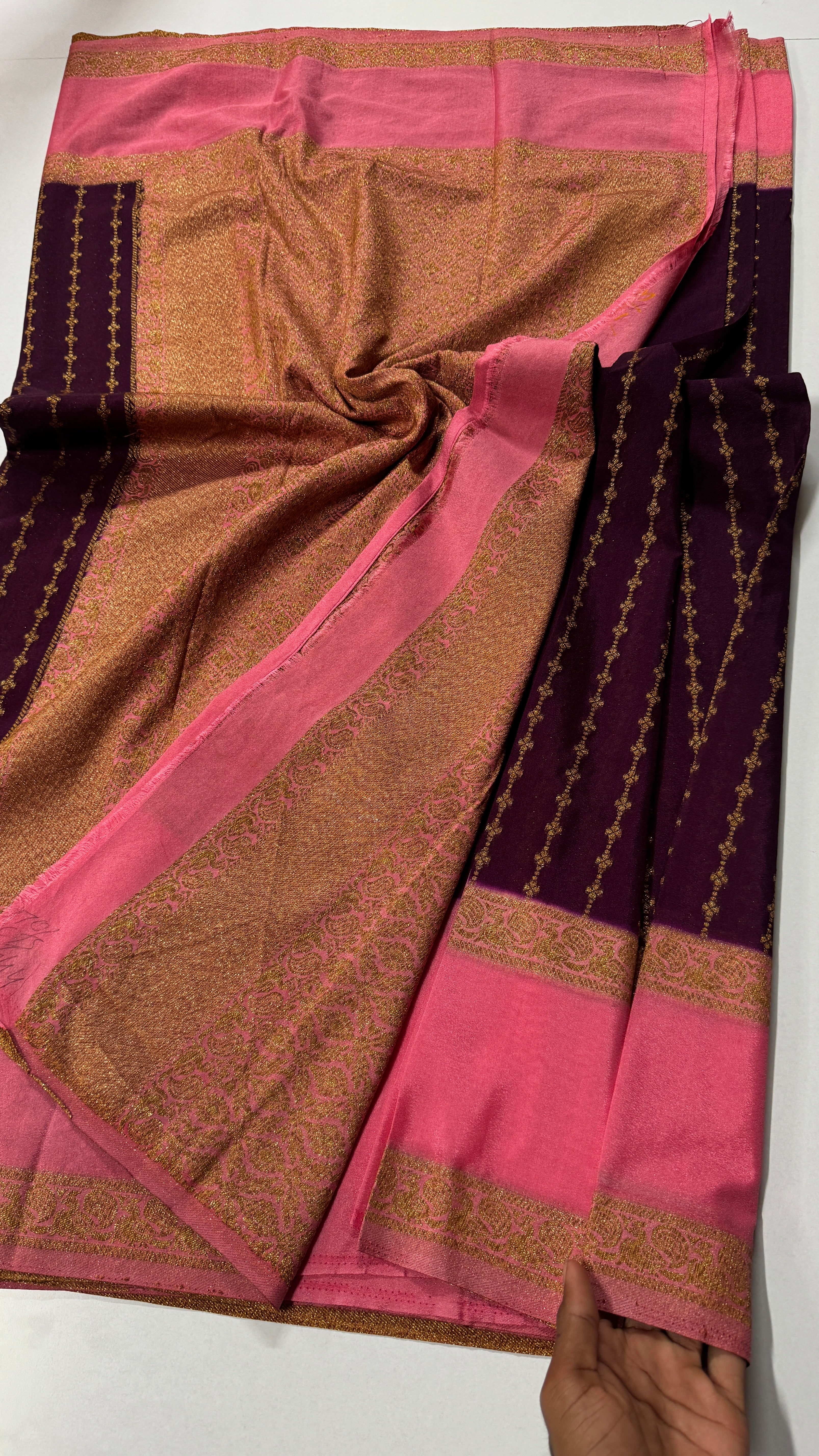 Khadi Georgette in antique zari with  peacock bentex border-VARAHI093