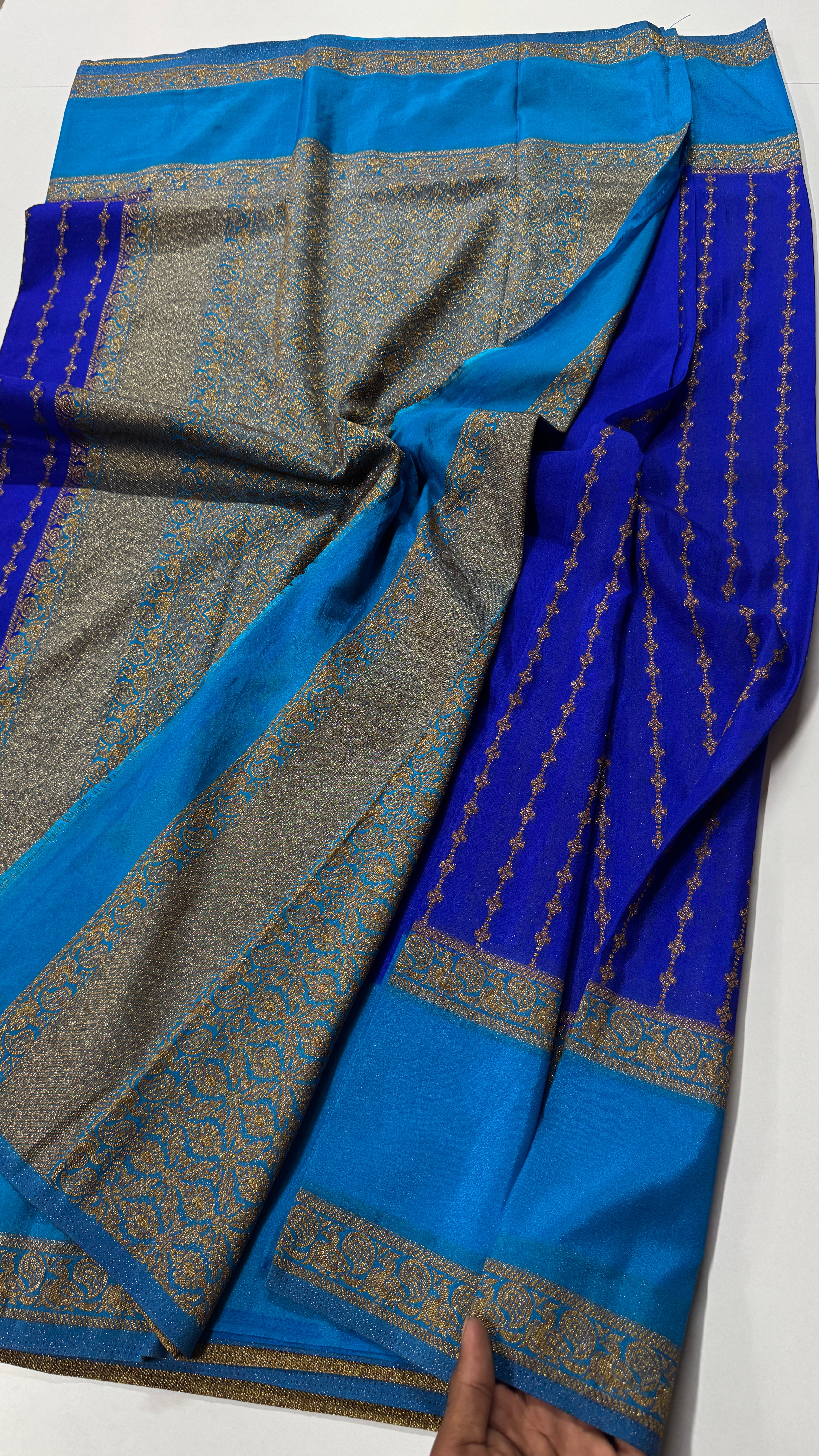 Khadi Georgette in antique zari with  peacock bentex border-VARAHI093