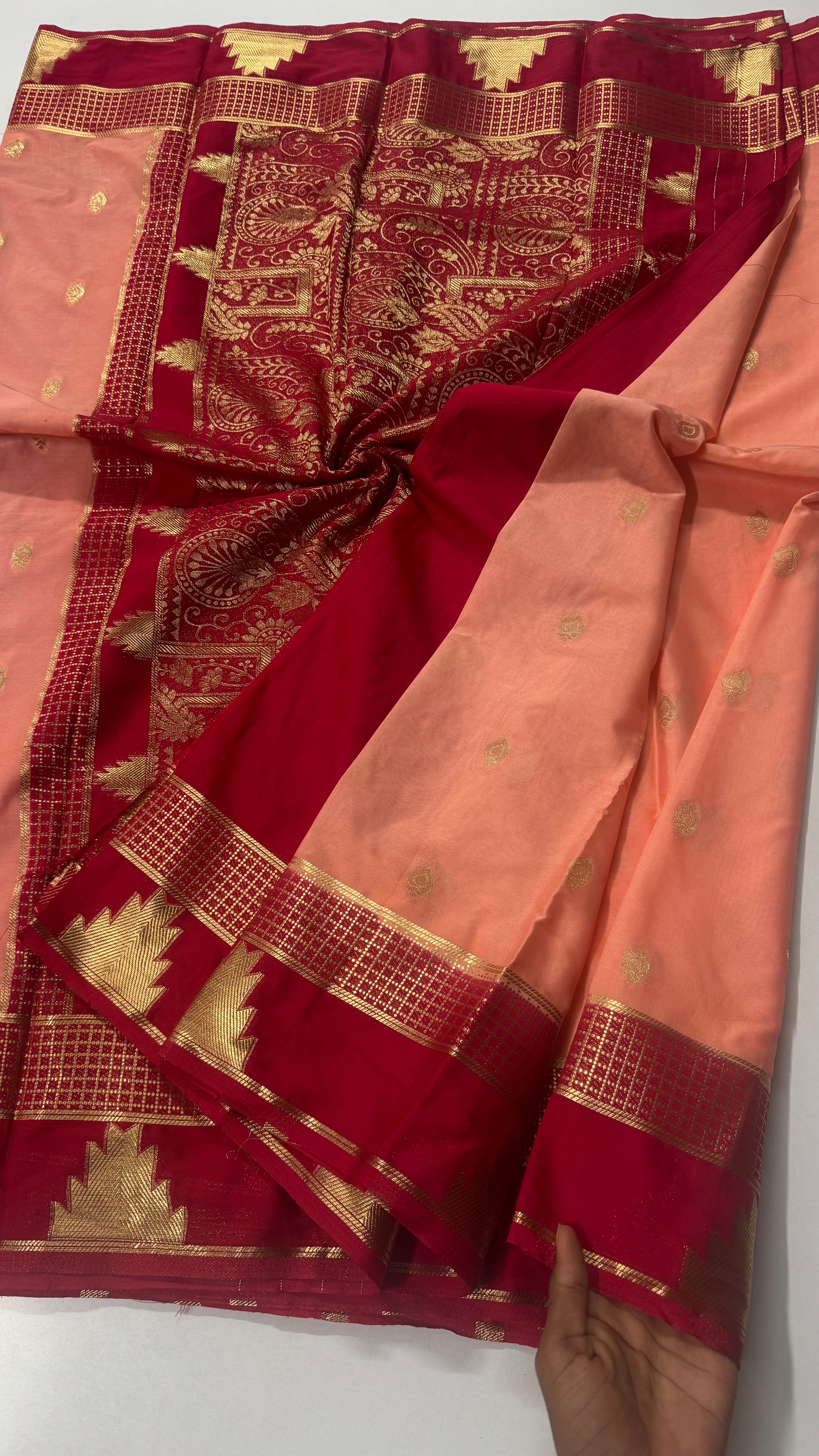 Semi Mysore Crepe Silk Saree – Temple Border-VARAHI108