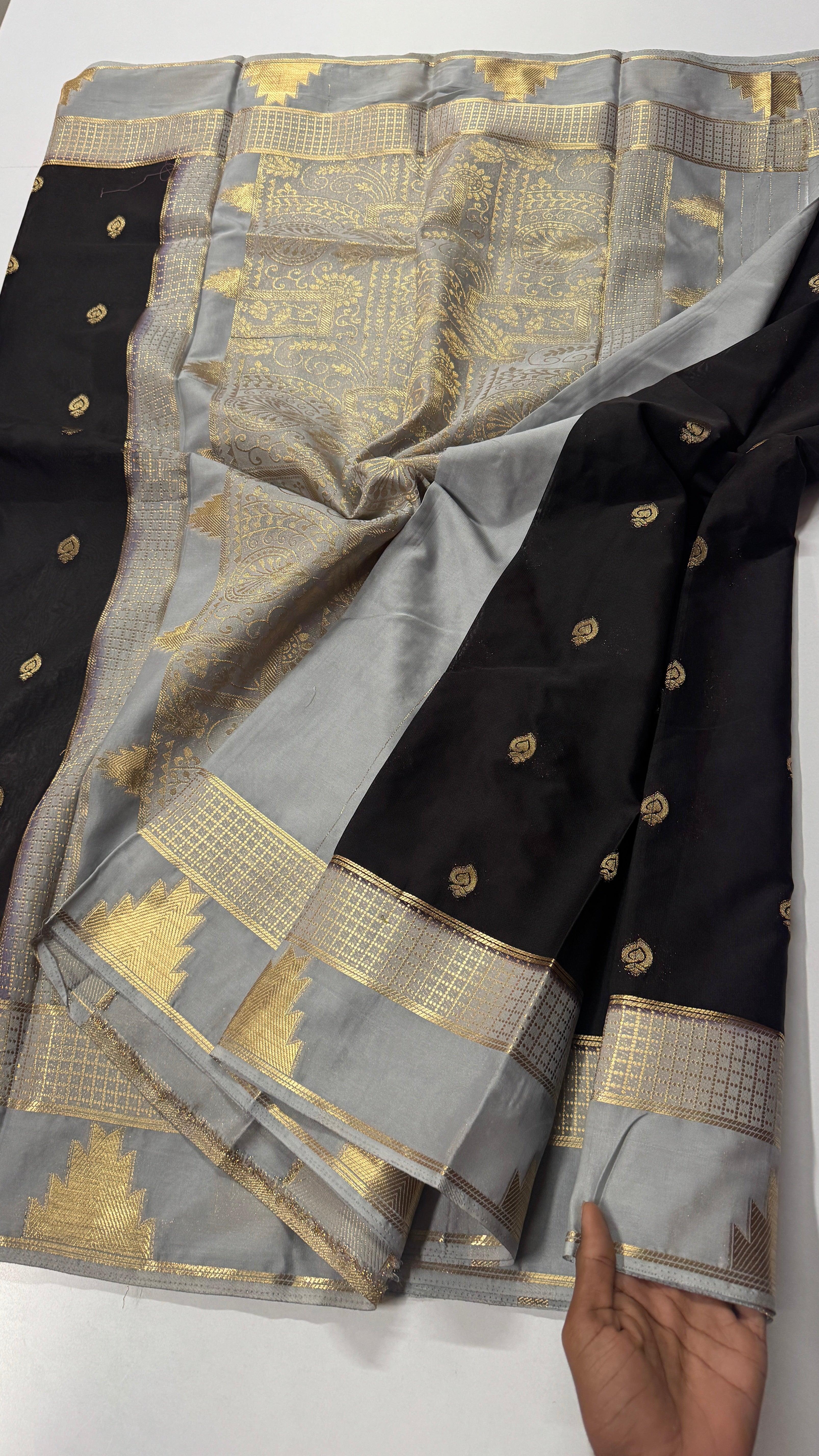 Semi Mysore Crepe Silk Saree – Temple Border-VARAHI108