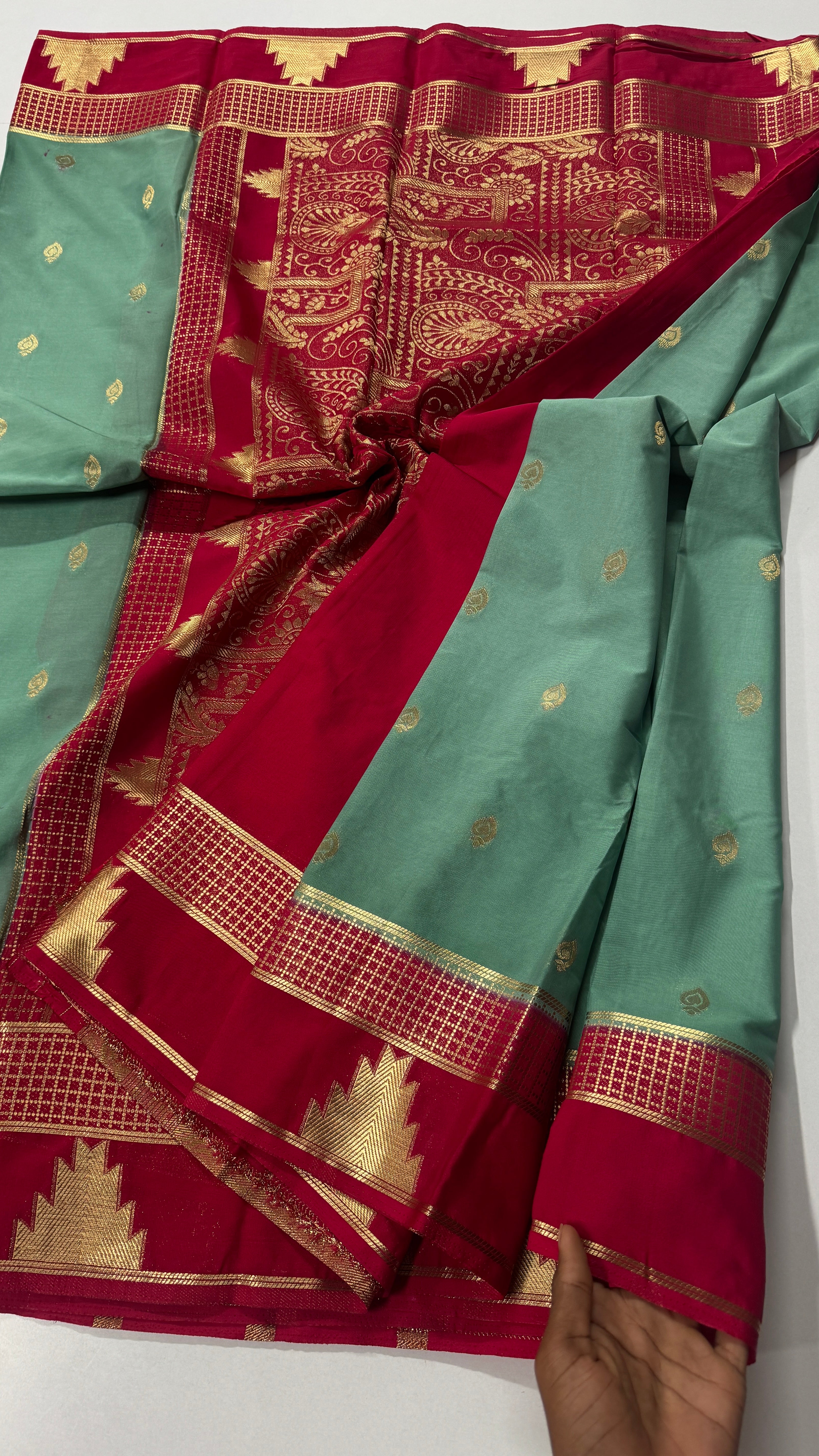 Semi Mysore Crepe Silk Saree – Temple Border-VARAHI108