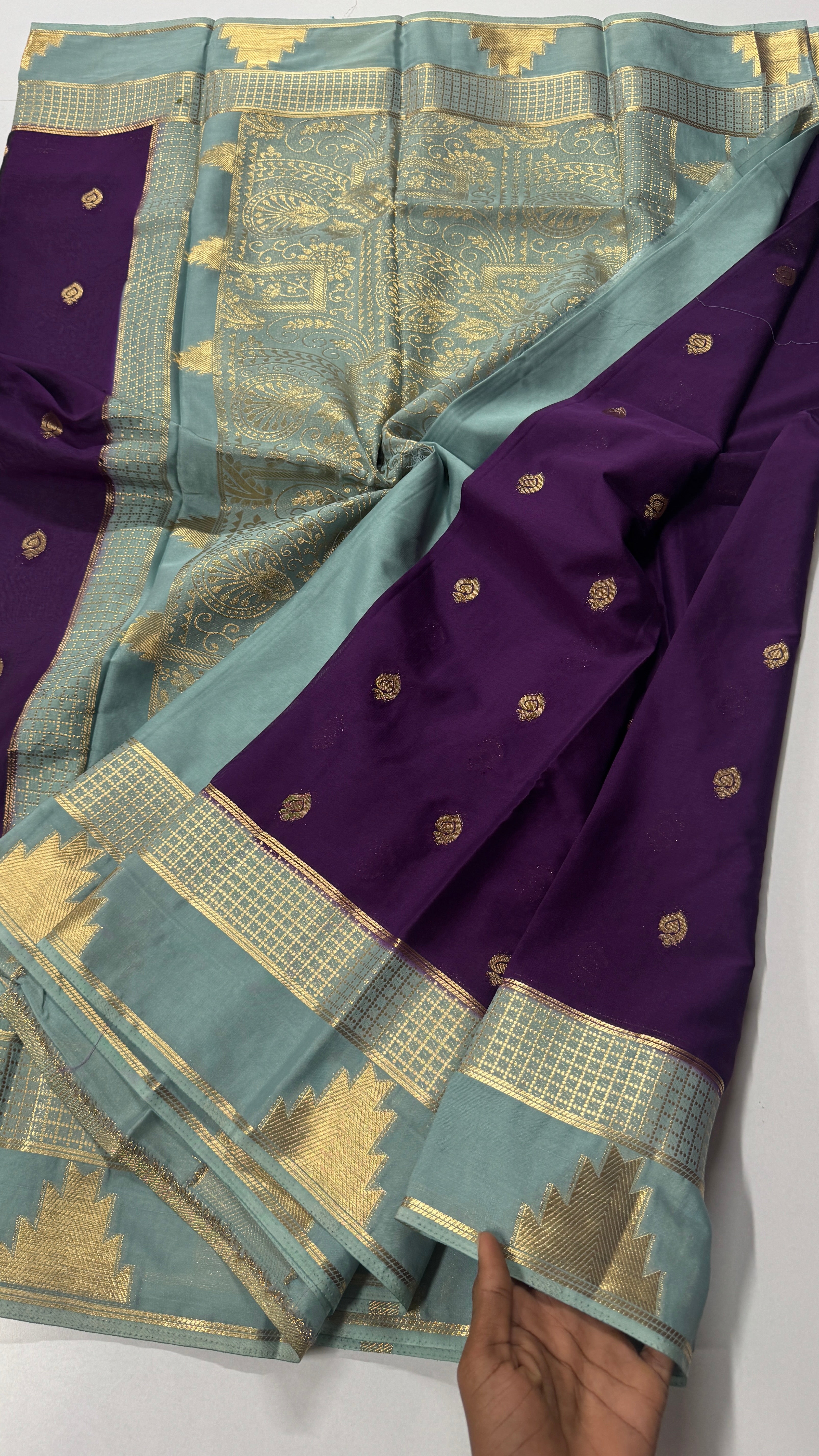 Semi Mysore Crepe Silk Saree – Temple Border-VARAHI108