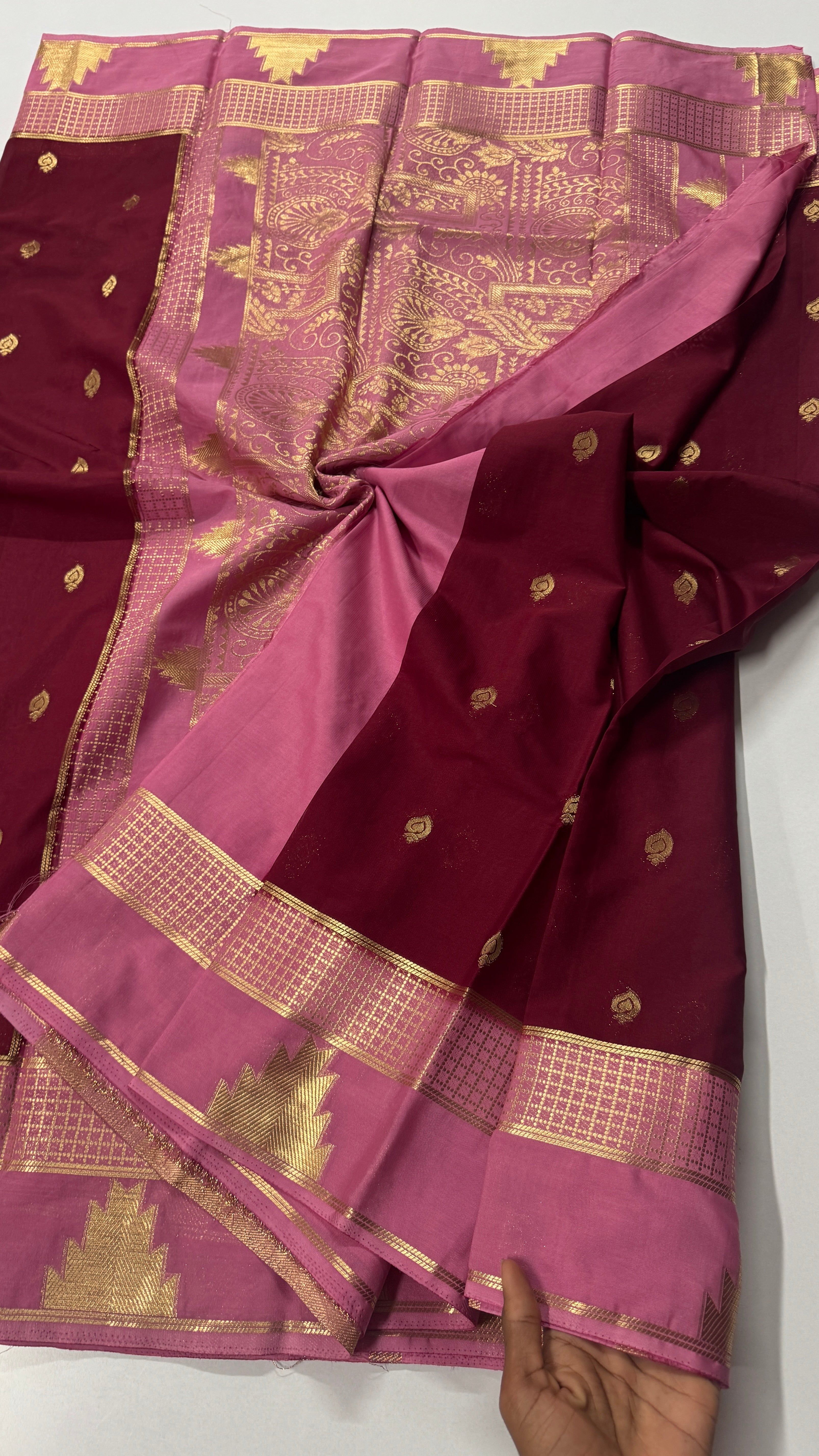 Semi Mysore Crepe Silk Saree – Temple Border-VARAHI108