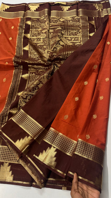 Semi Mysore Crepe Silk Saree – Temple Border-VARAHI108