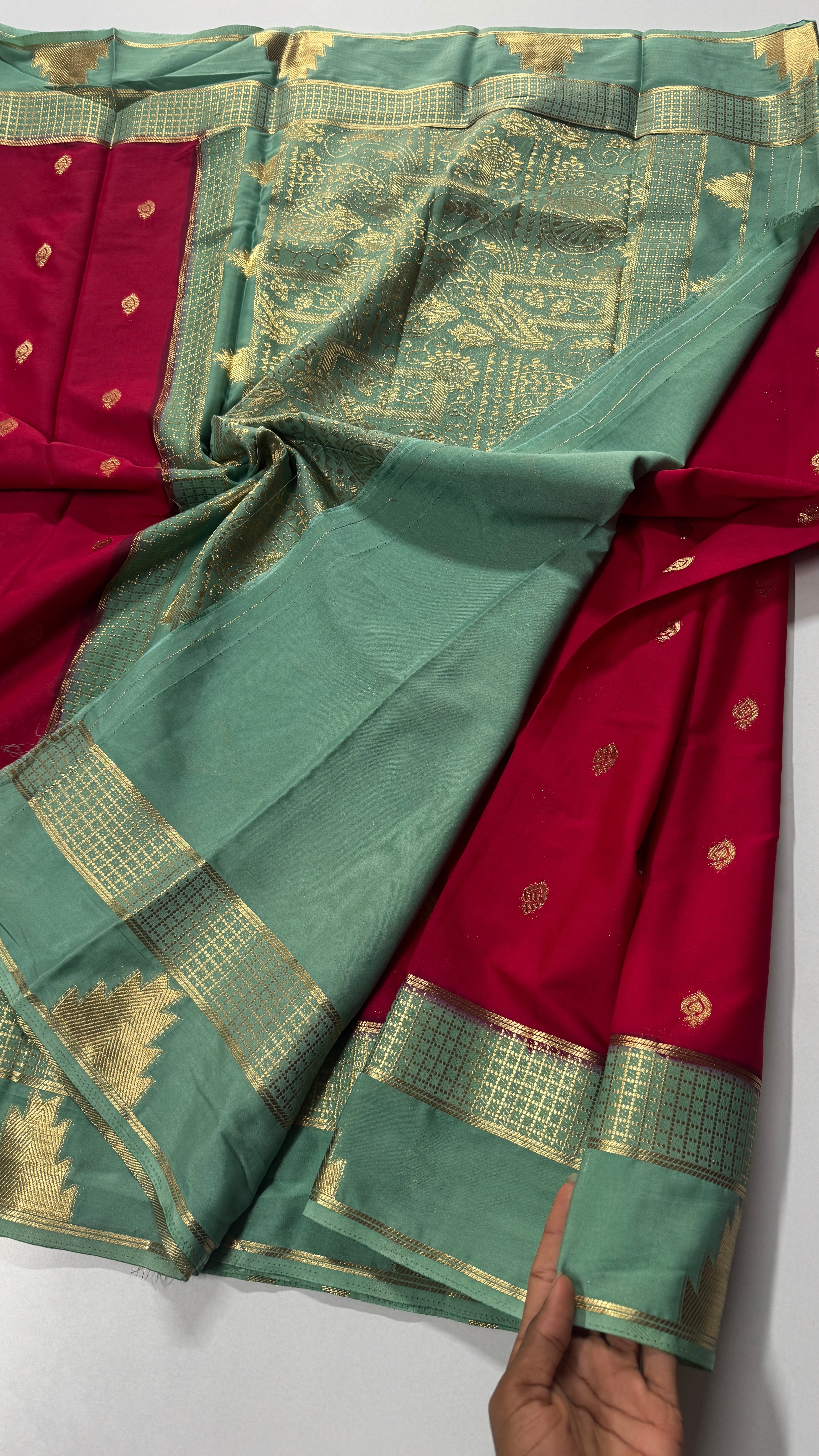 Semi Mysore Crepe Silk Saree – Temple Border-VARAHI108