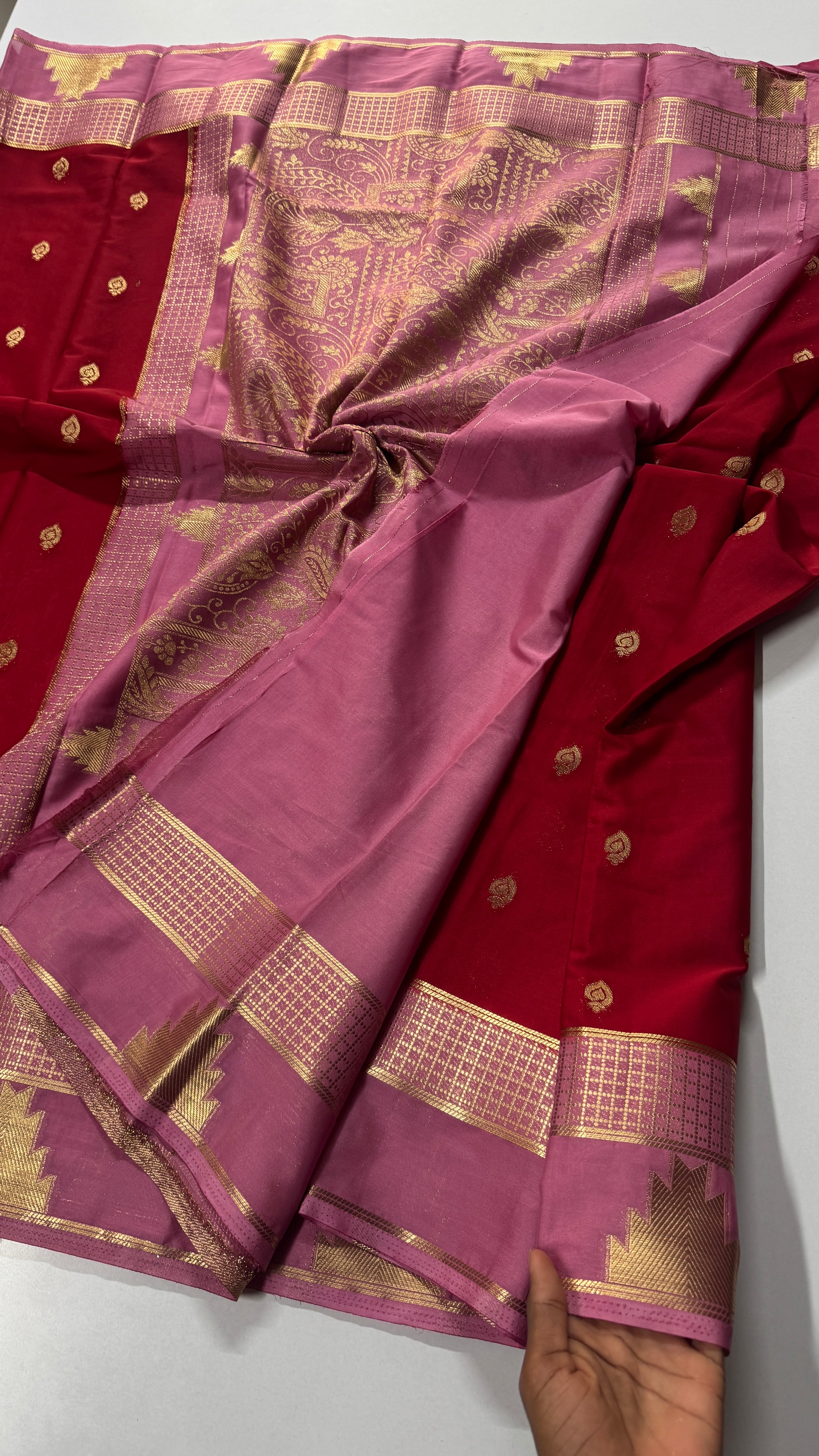 Semi Mysore Crepe Silk Saree – Temple Border-VARAHI108