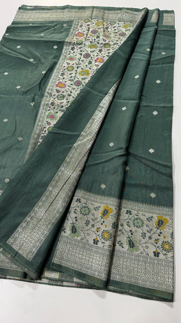 Pure Handloom Viscose Saree – Silver Zari Beauty