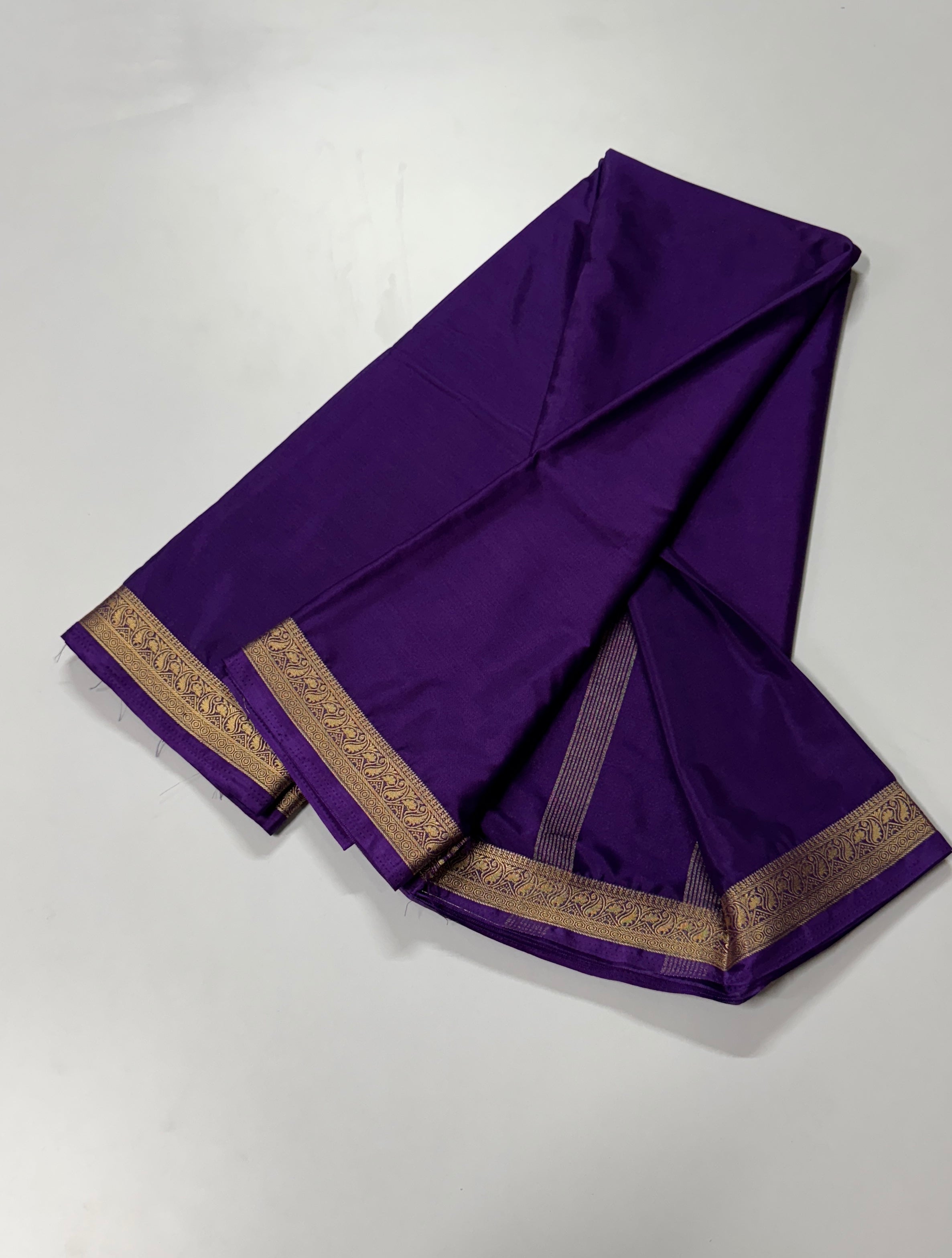 Semi Mysore Crepe Silk Saree- Mango border