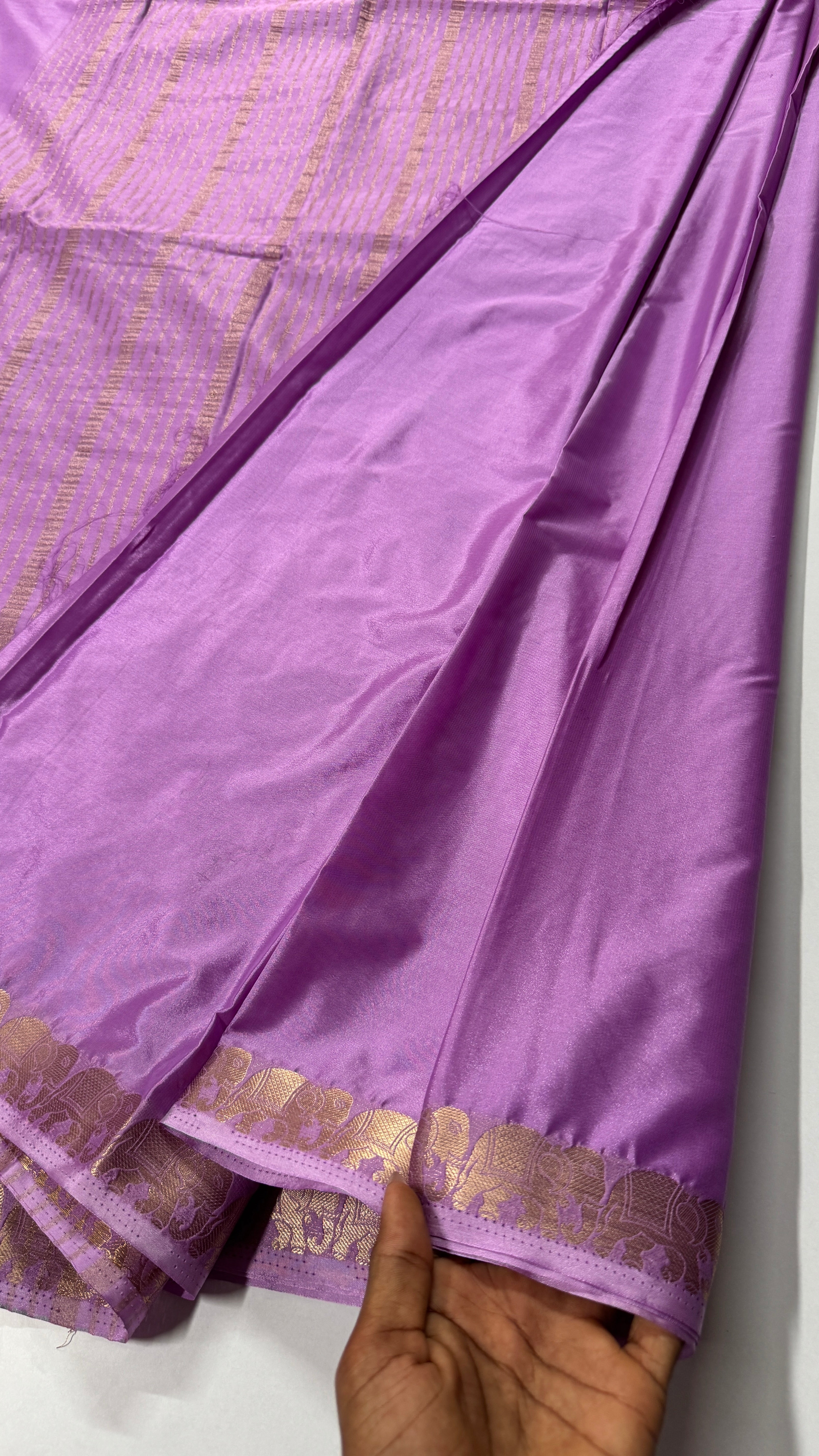 Semi Mysore Crepe Silk saree featuring a beautiful elephant border