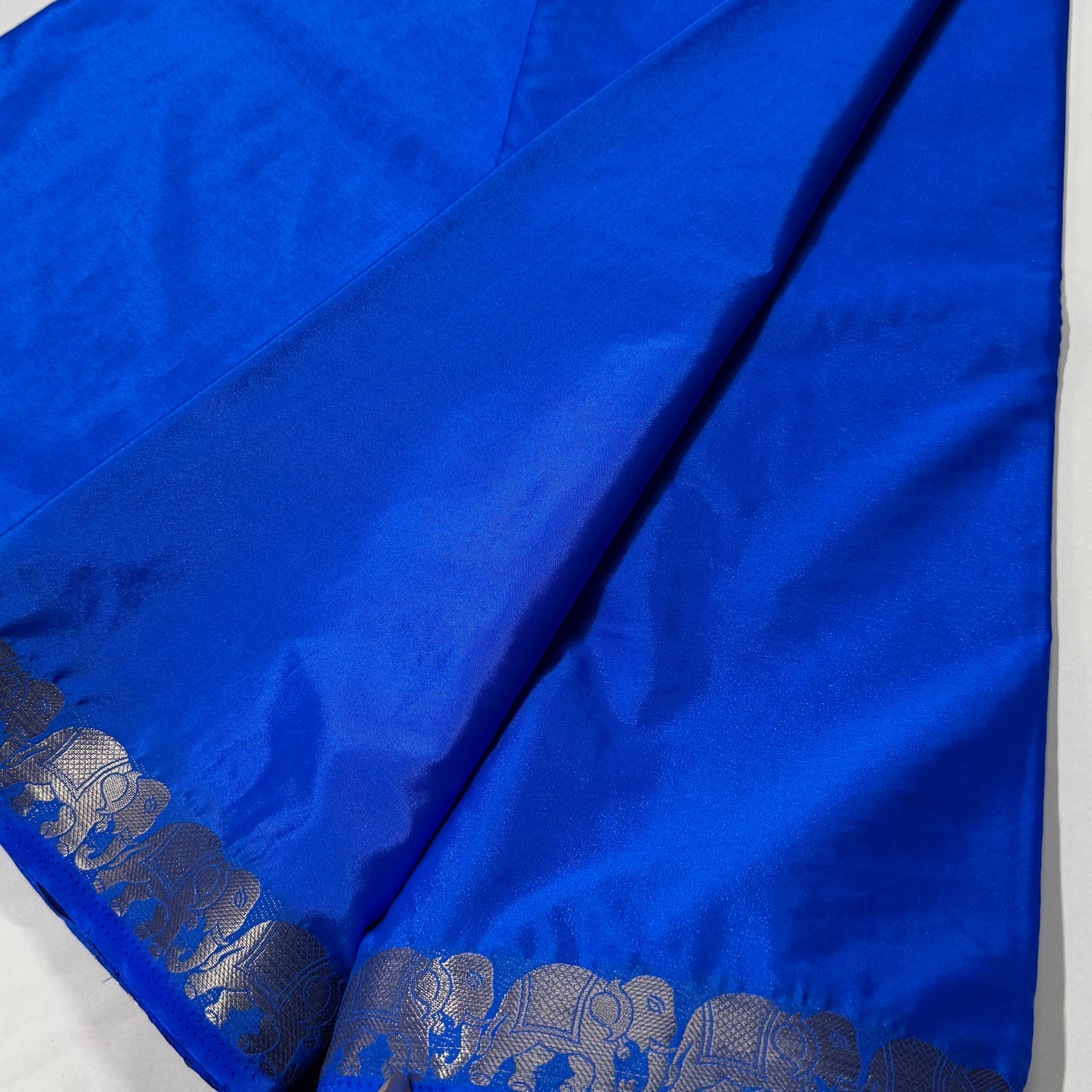 Semi Mysore Crepe Silk saree featuring a beautiful elephant border