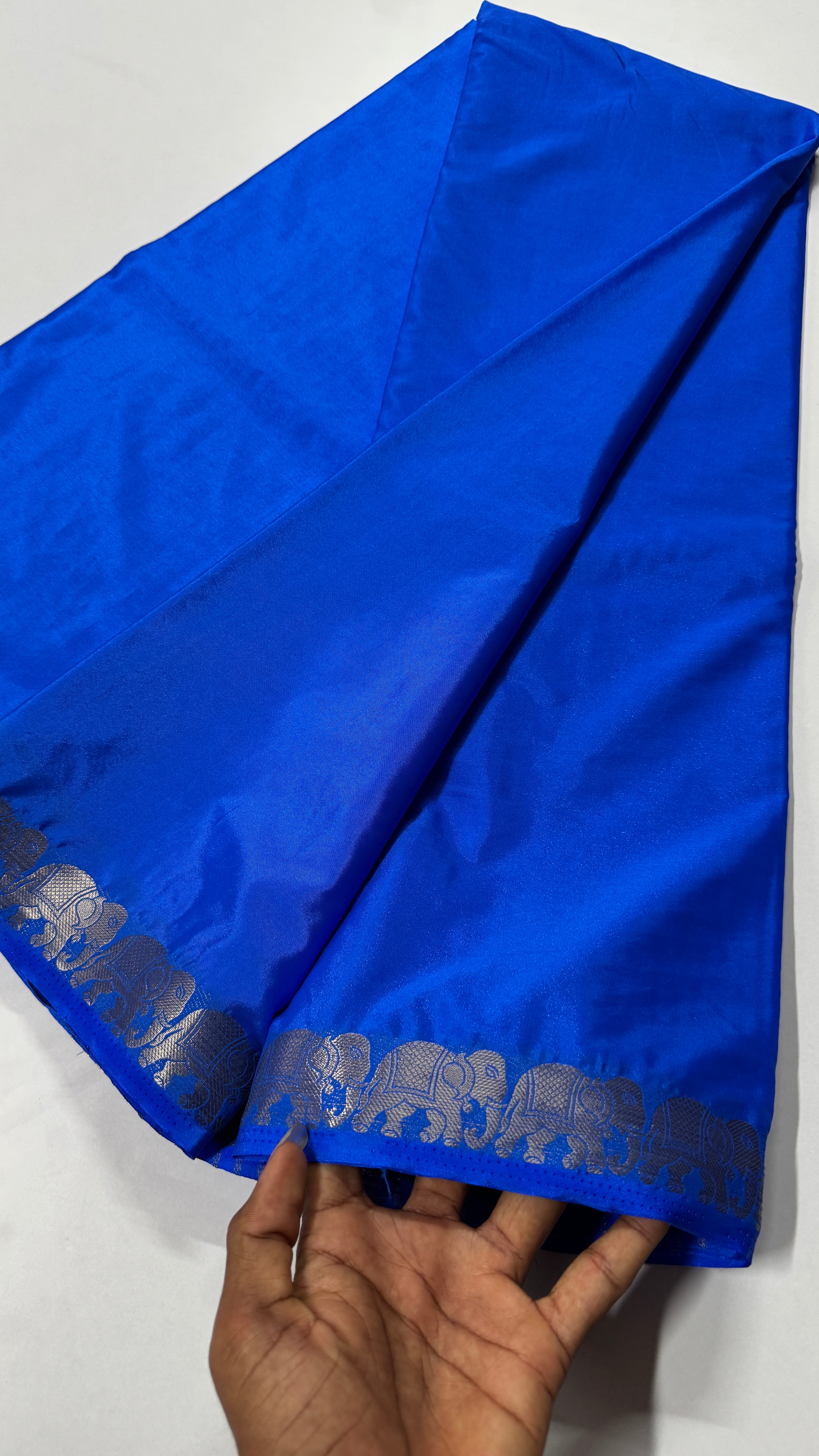 Semi Mysore Crepe Silk saree featuring a beautiful elephant border