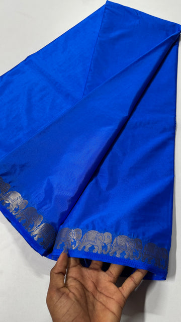 Semi Mysore Crepe Silk saree featuring a beautiful elephant border