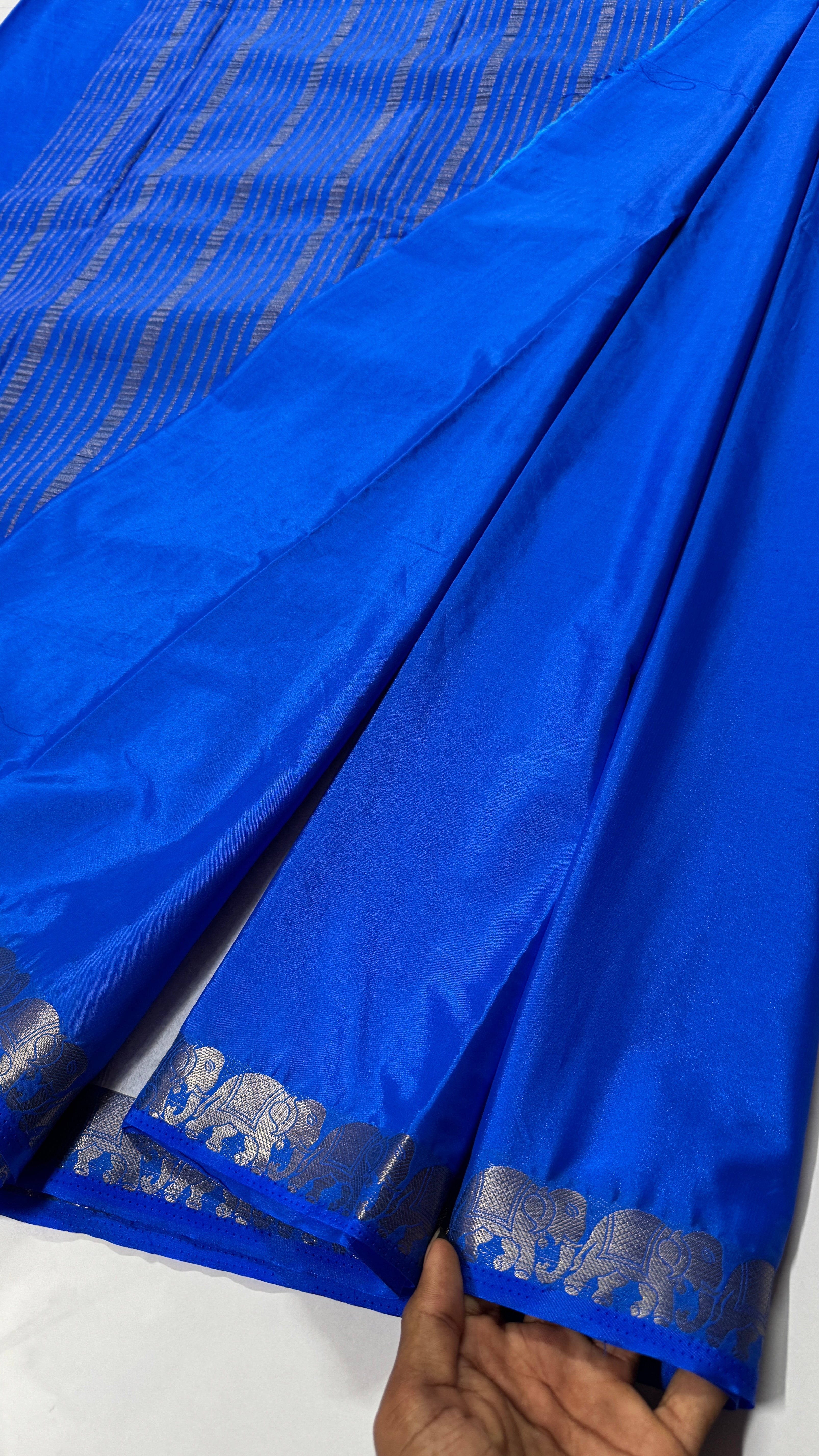 Semi Mysore Crepe Silk saree featuring a beautiful elephant border